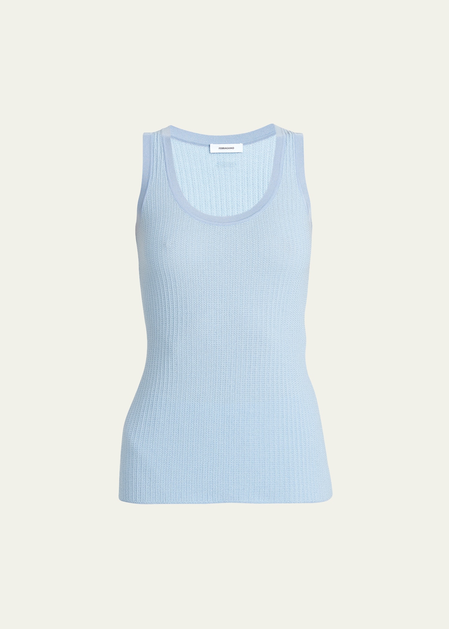 Ferragamo Cotton Silk Micro Jacquard Tank Top In Light Blue