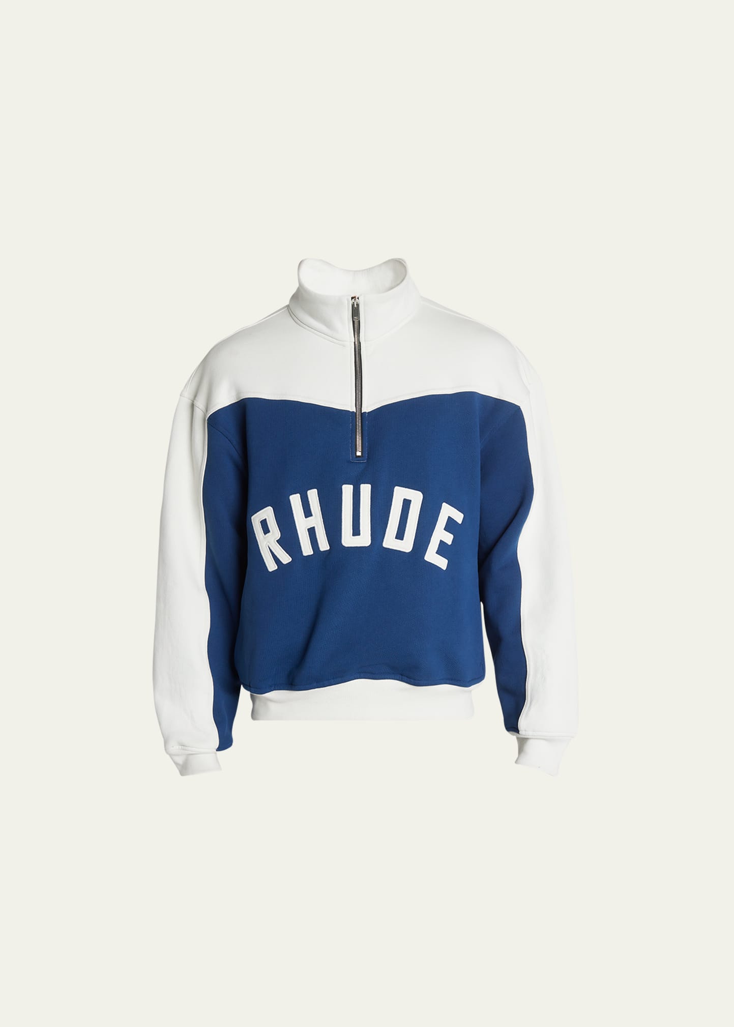 Shop Rhude Men's Logo Colorblock Cotton Terry Varsity Sweatshirt In Mid-night Blue/cr