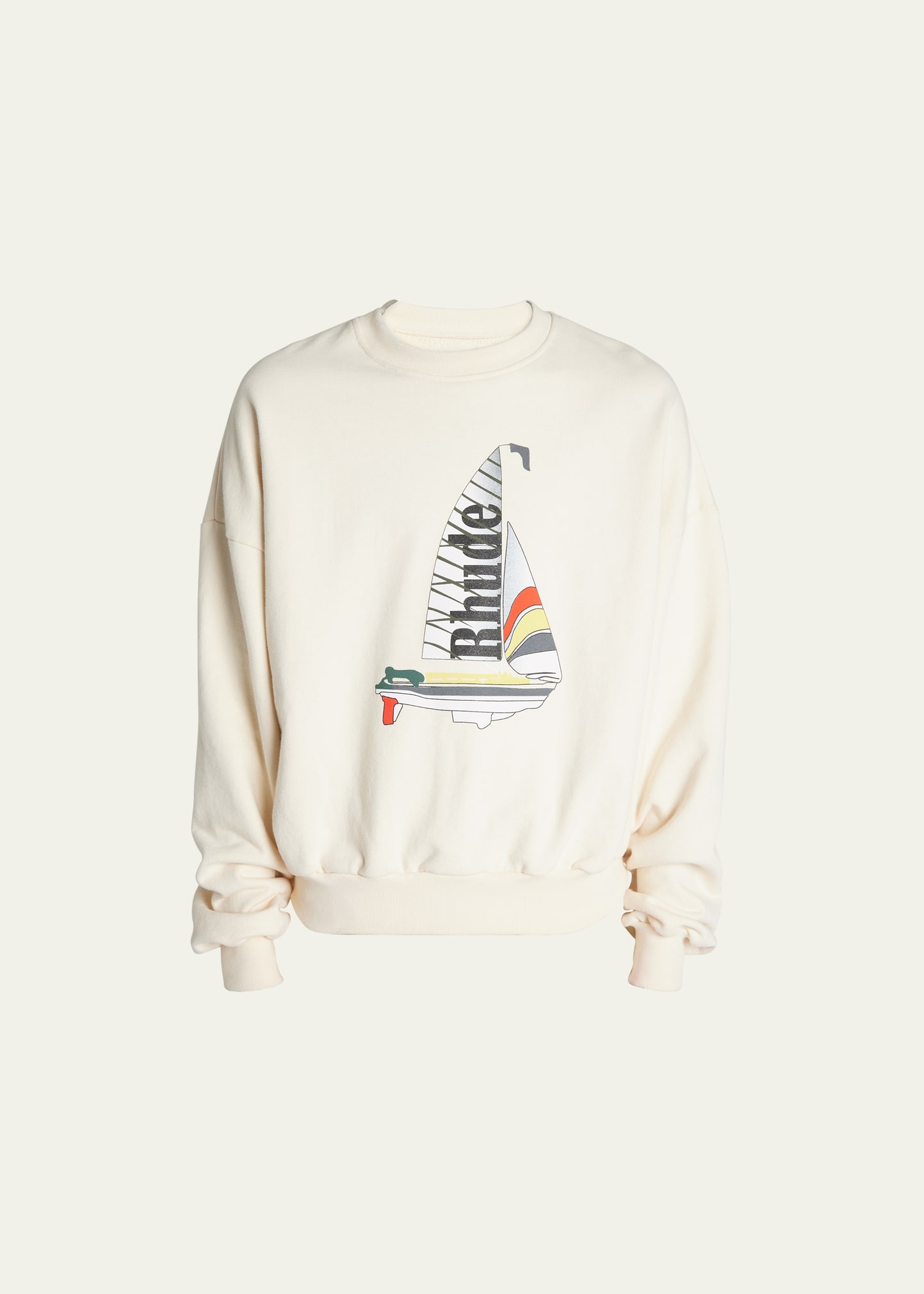 Rhude Men's Cotton Terry Logo Catamaran Sweatshirt In Cream