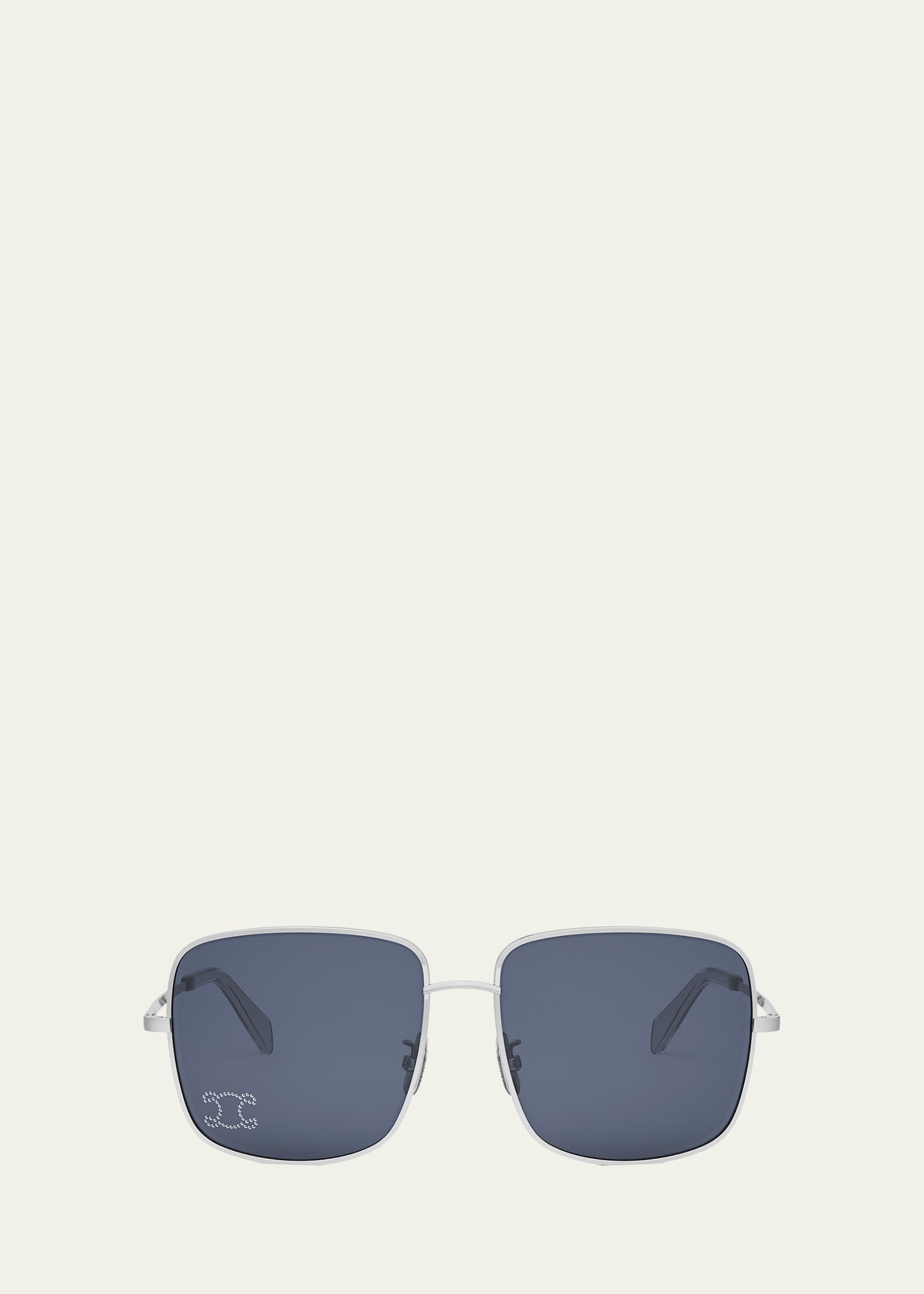 Celine Triomphe Crystal-embellished Square-frame Silver-tone Sunglasses In Spall/blu