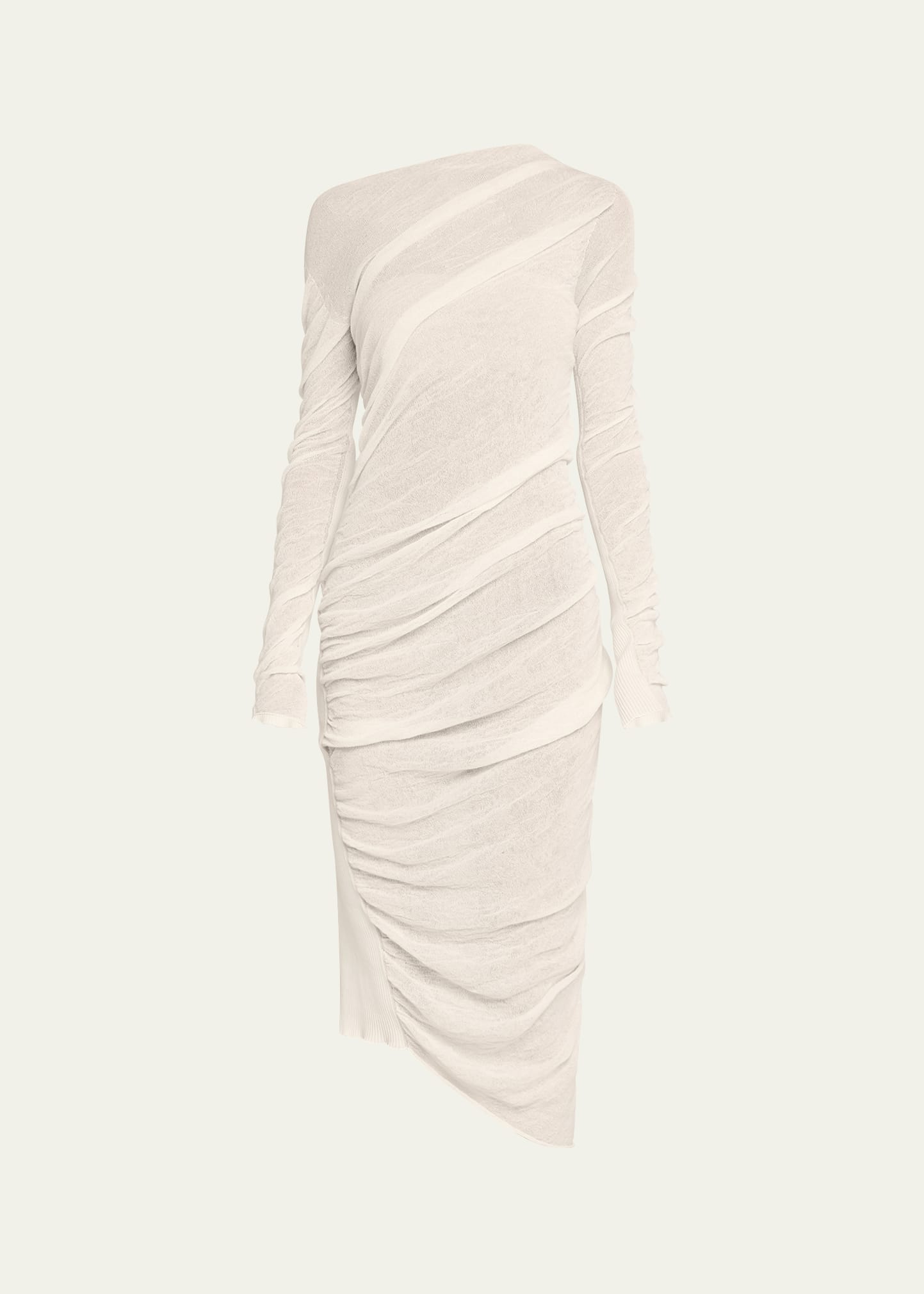 Shop Issey Miyake Ambiguous Twisted Knit Asymmetric Midi Dress In White