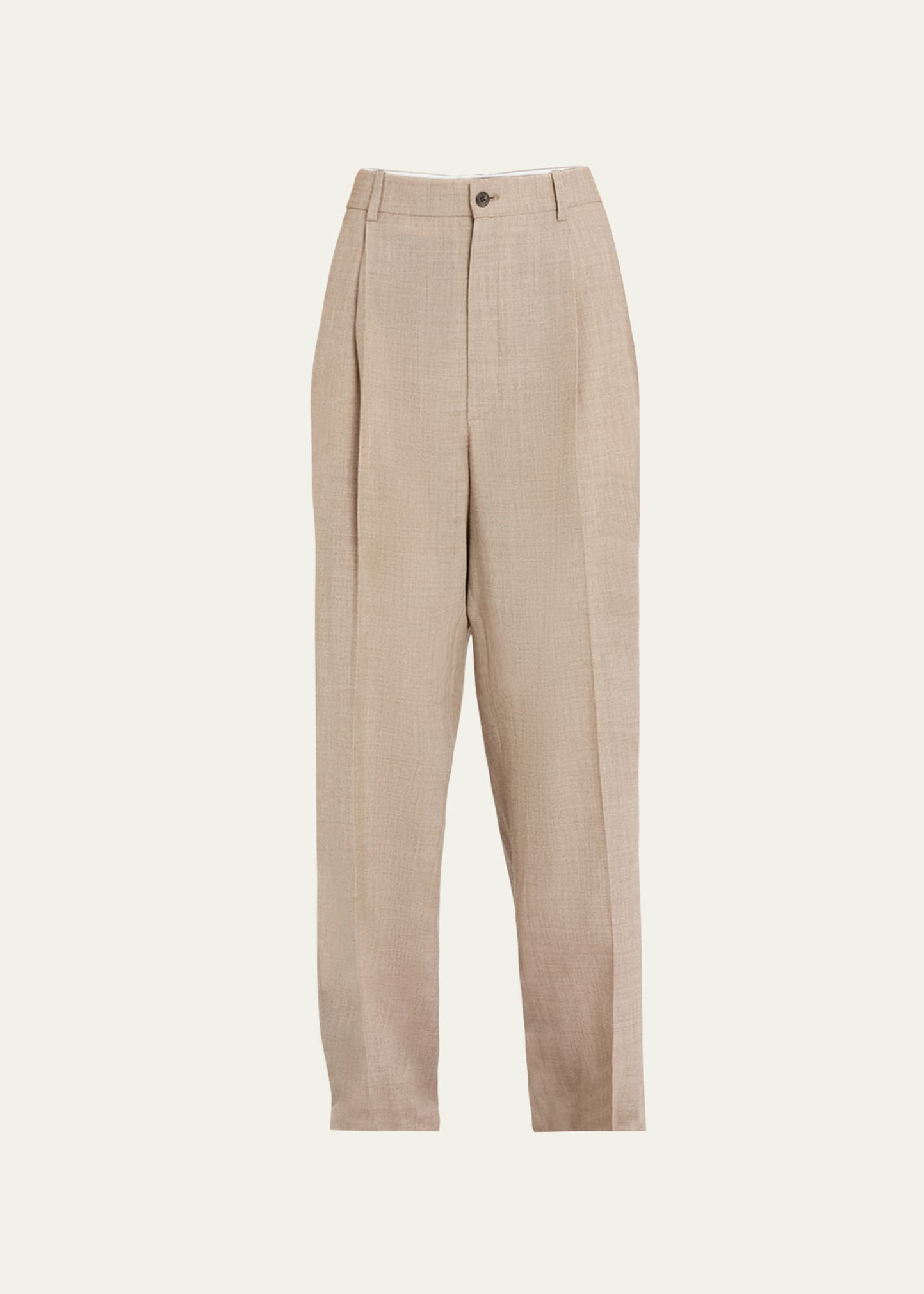 Shop The Row Tor Pintuck Wool Pants In Taupe / Ivory Mel