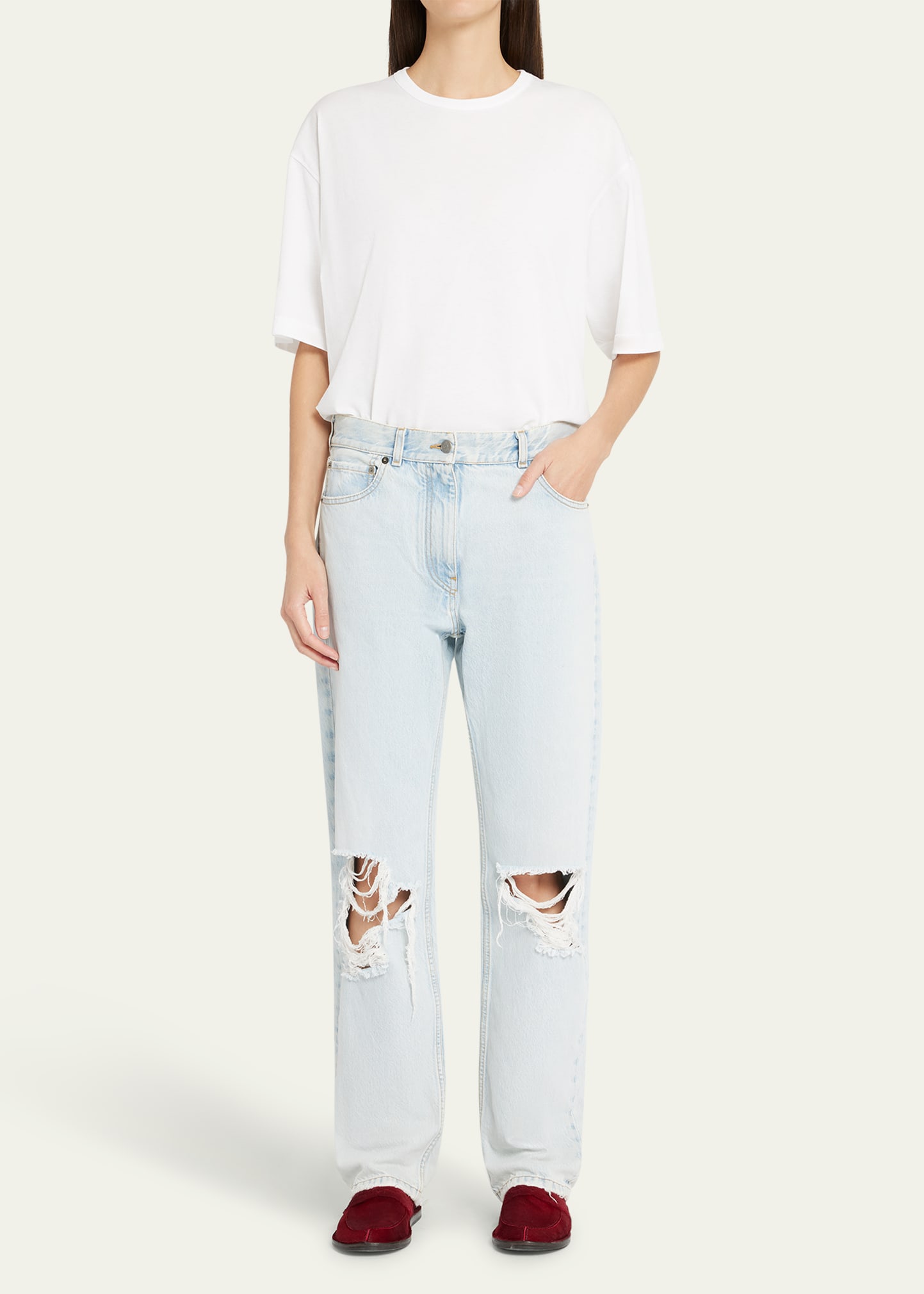 The Row Burty Distressed Midrise Straight Jeans In Bleached