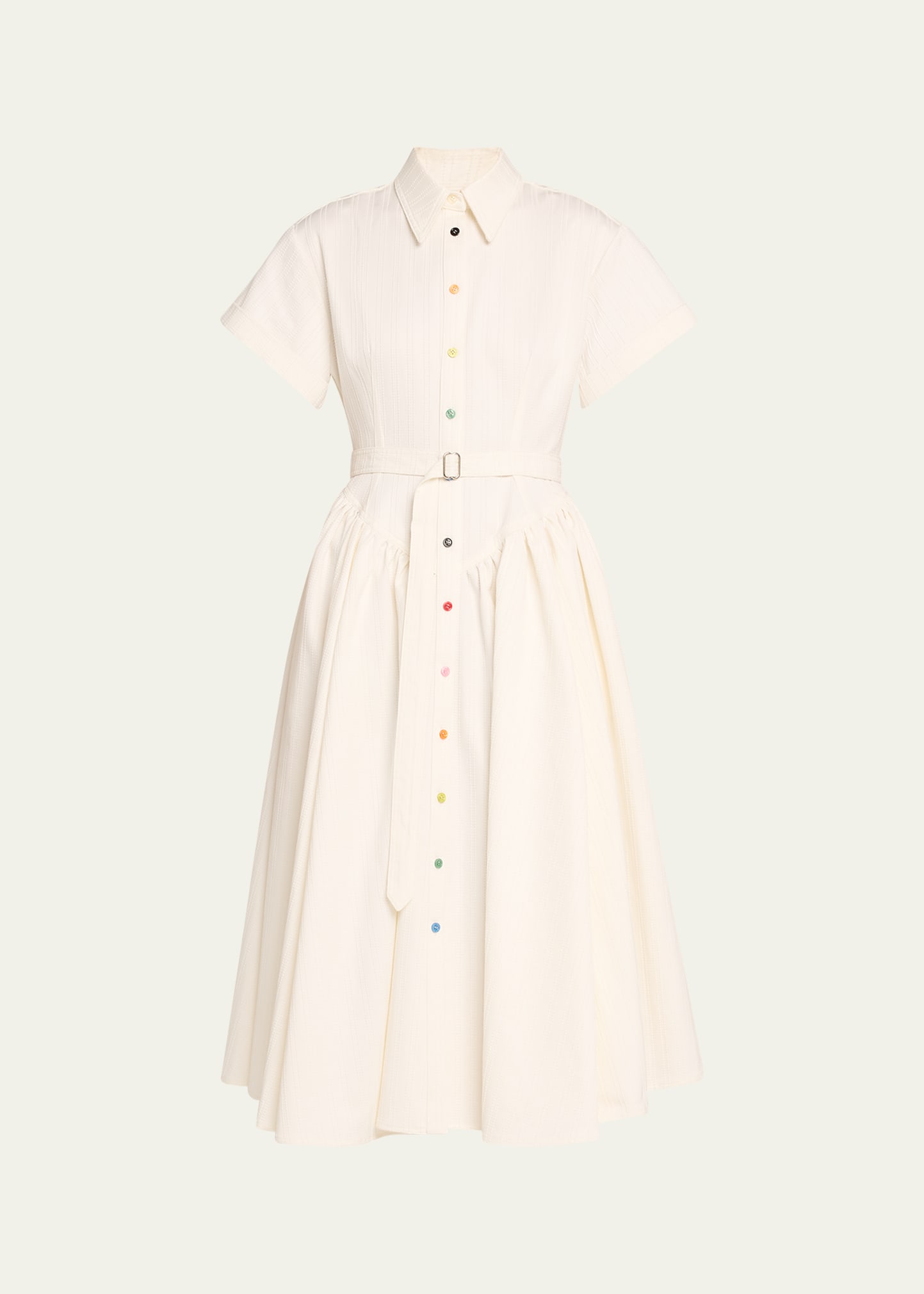 Shop Christopher John Rogers Embroidered Smart Belted Shirtdress In Marshmallow