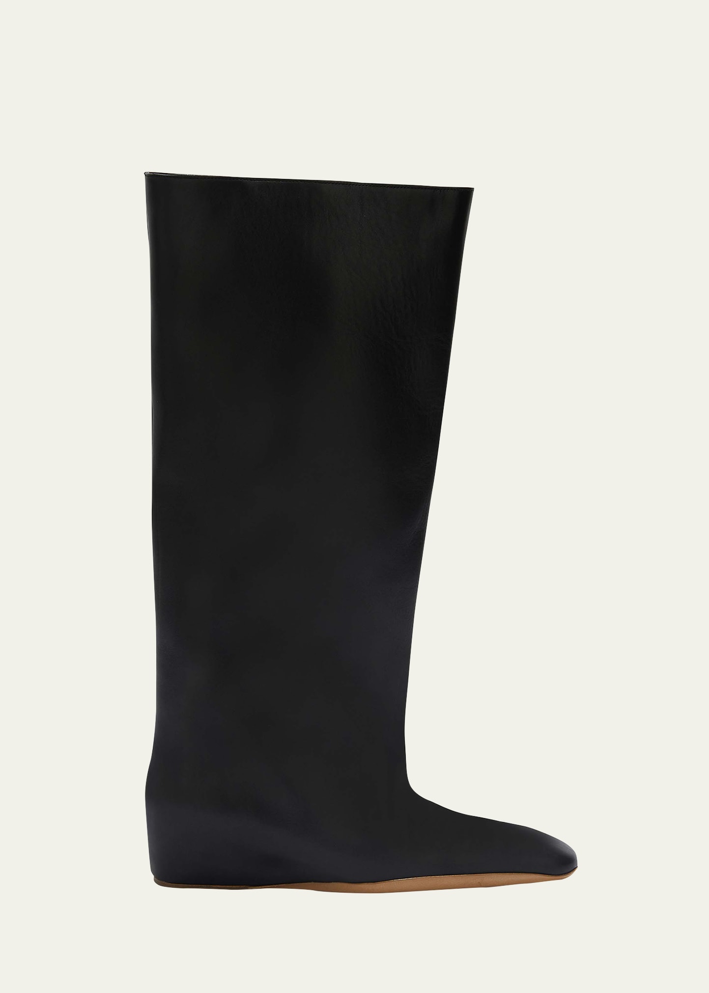 Shop Jil Sander Wide Leather Flat Knee Boots In Black