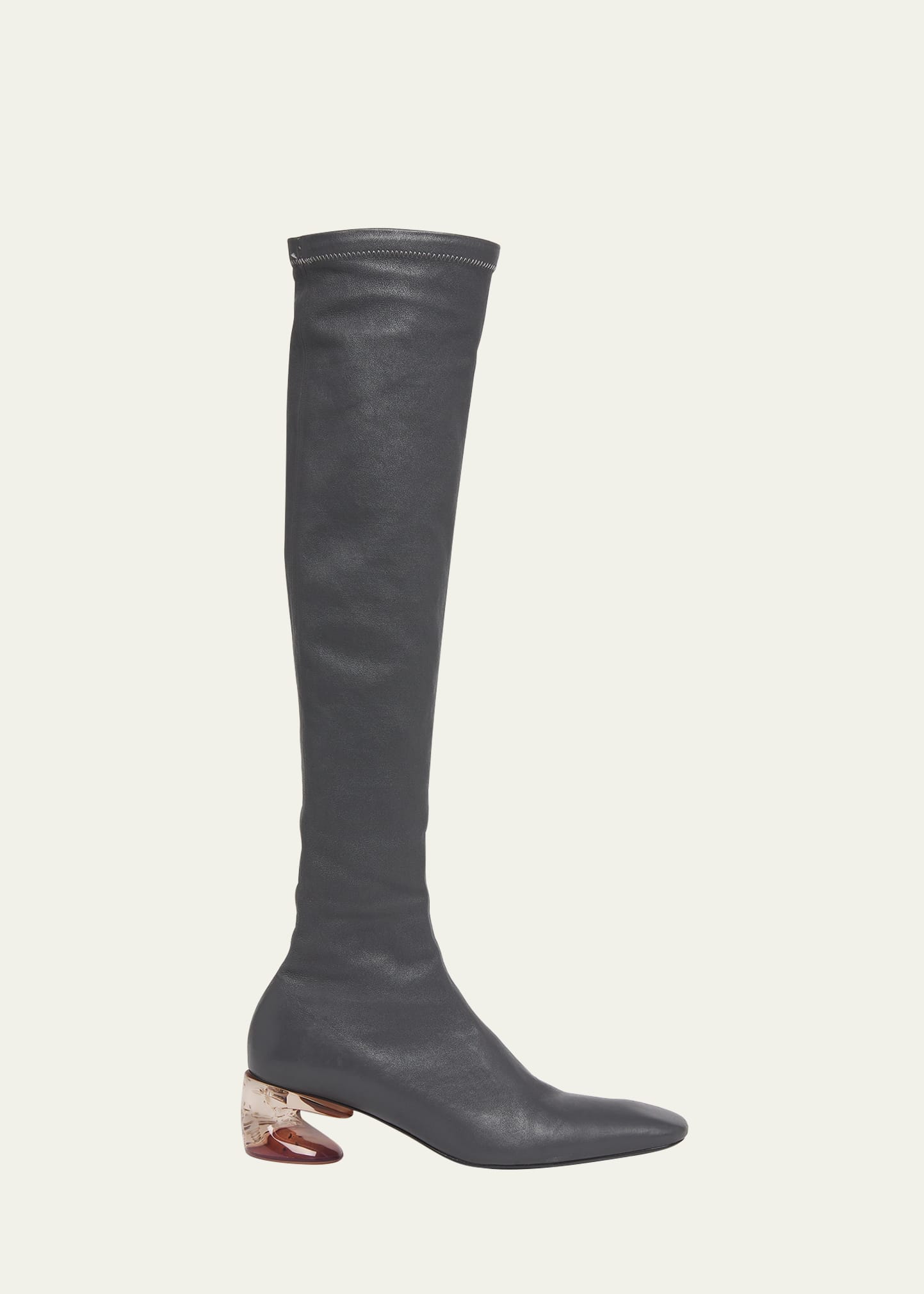 Jil Sander Stretch Leather Clear-heel Thigh Boots In Shadow