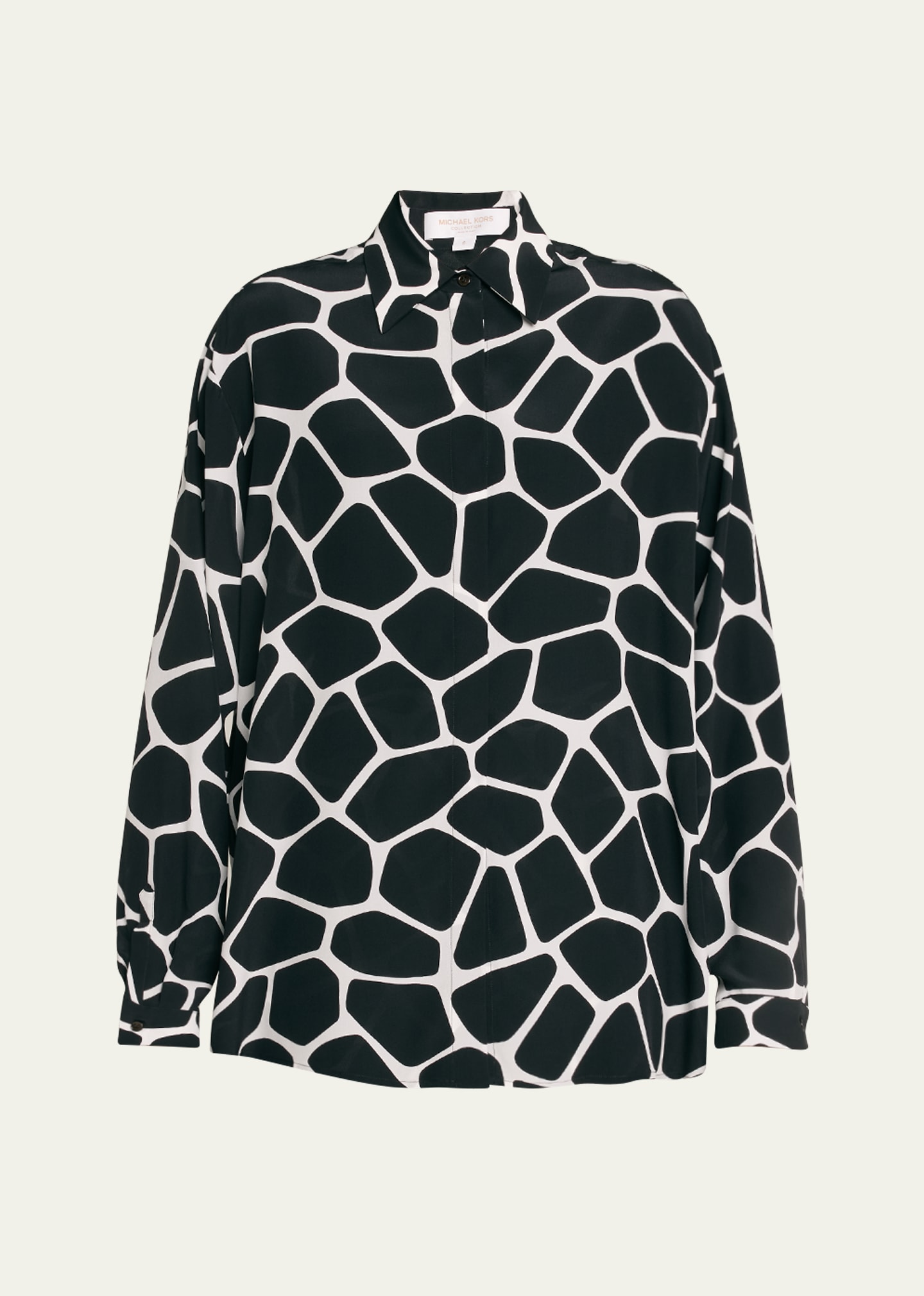 Shop Michael Kors Abstract-print Boyfriend Button Down Silk Shirt In Opt Wht/bl