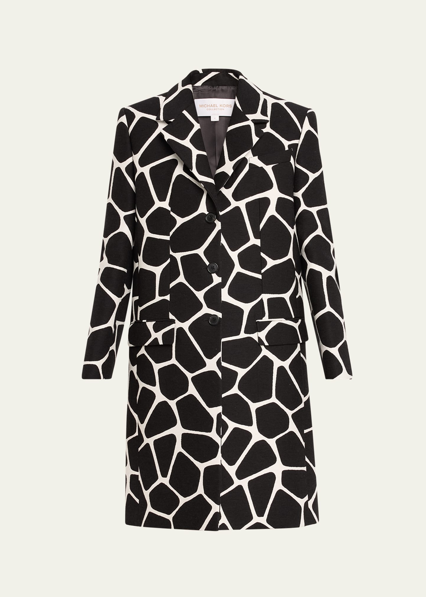 Michael Kors Printed Three Button Coat In Opt Wht/bl