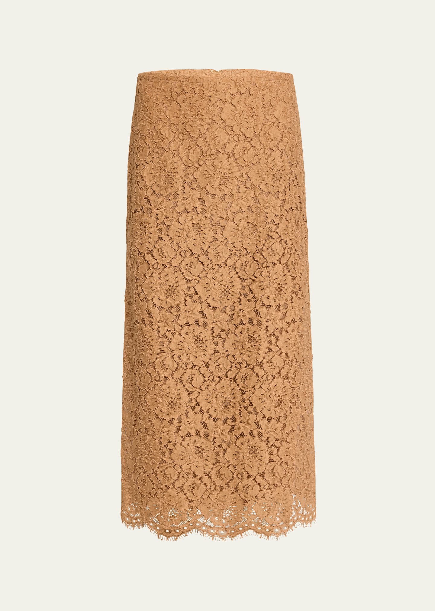 Scalloped Lace Side Slit Midi Skirt