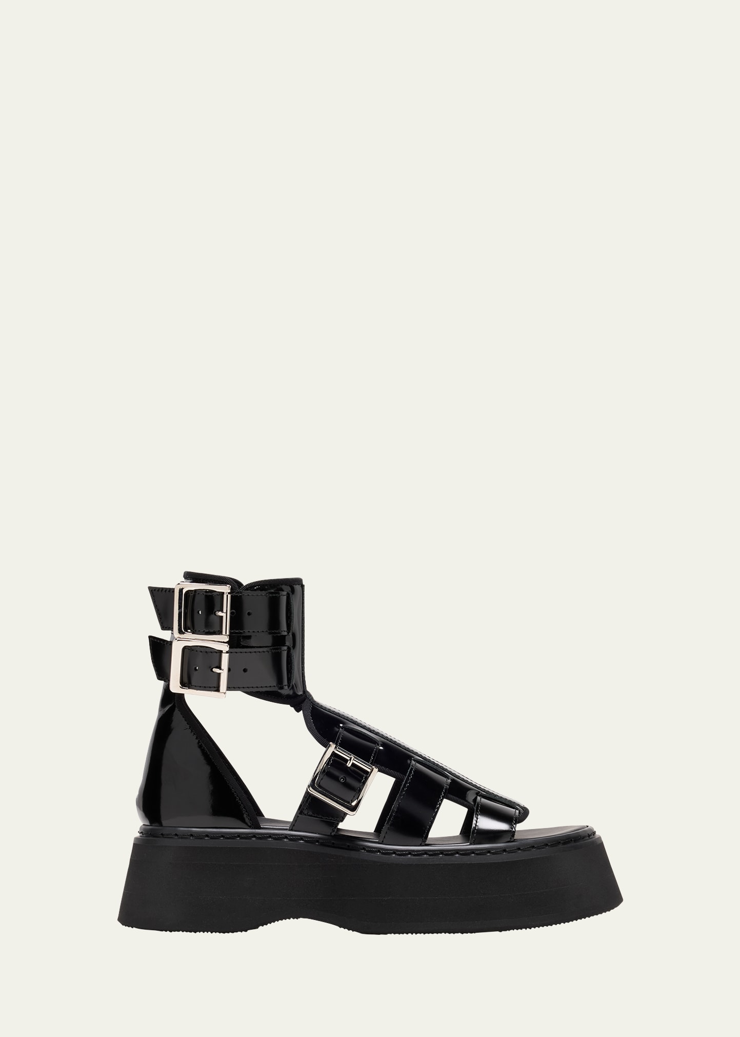 Shop Junya Watanabe Glossy Leather Buckle Cuff Sandals In Black