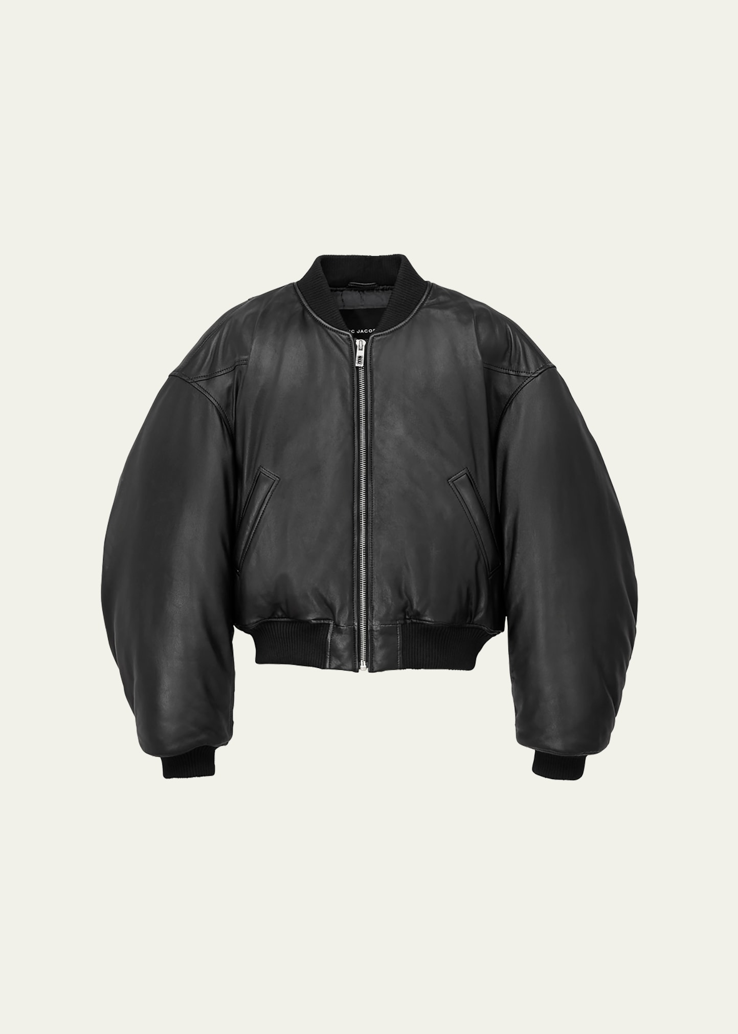 Marc Jacobs Leather Bomber Jacket In Black