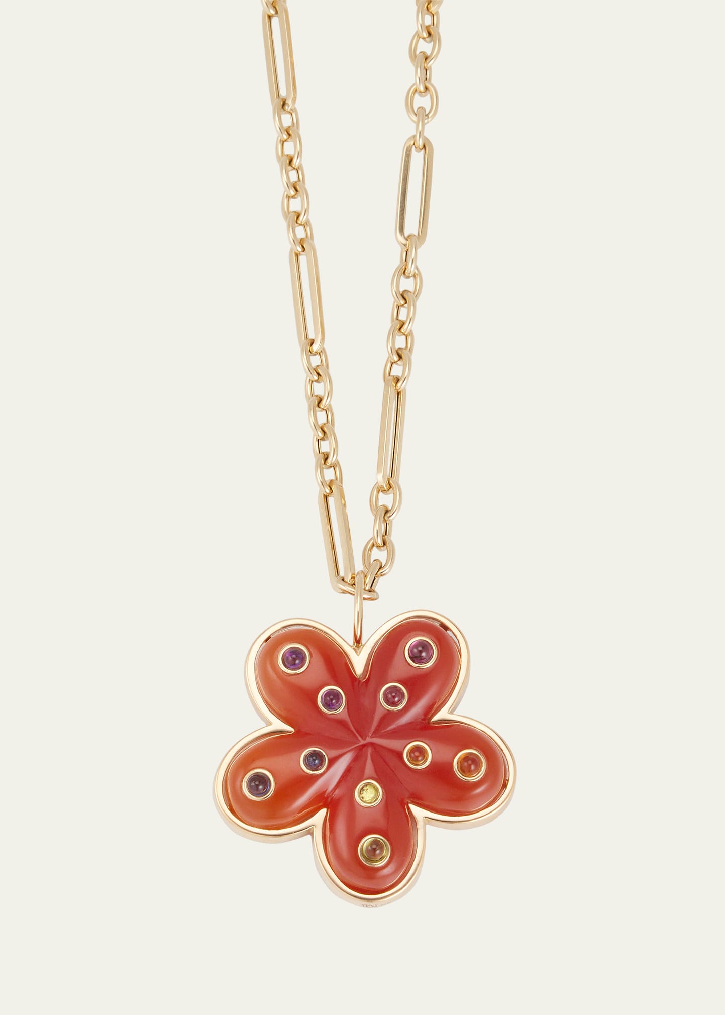 18K Carved Carnelian Flower Necklace