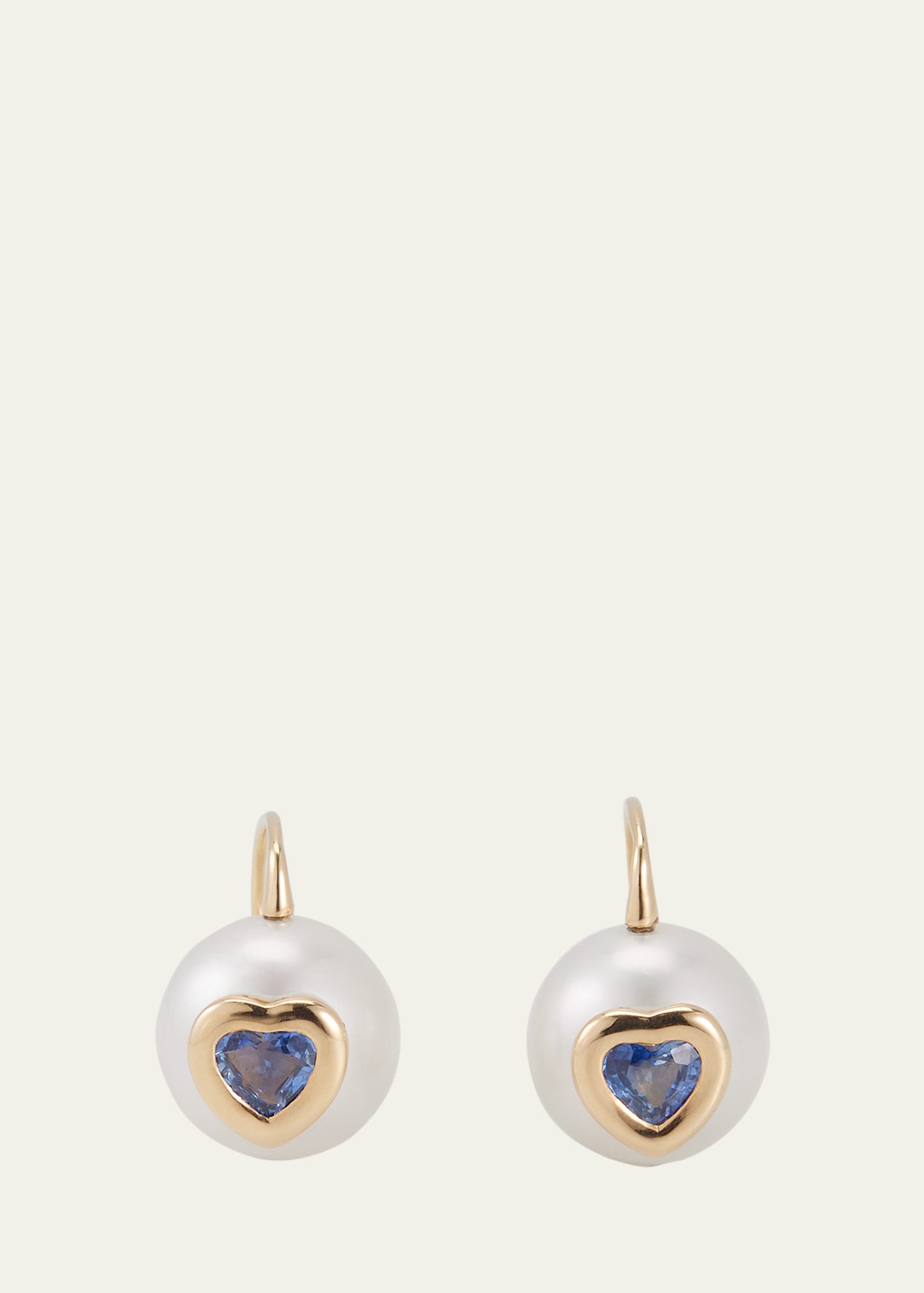 18K Sapphire Heart and Pearl Drop Earrings