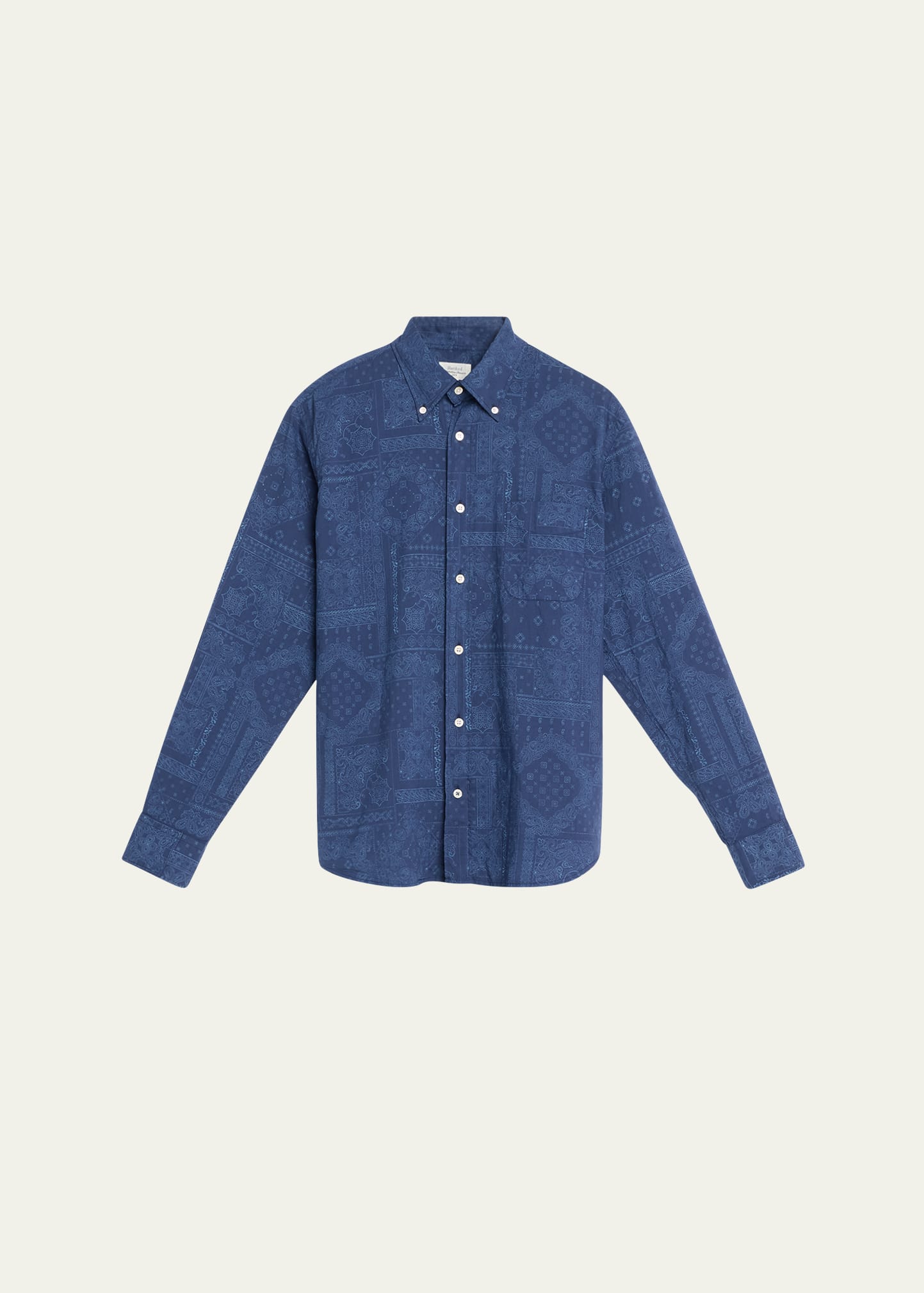 Men's Pitt Garment-Dyed Bandana-Print Cotton Shirt