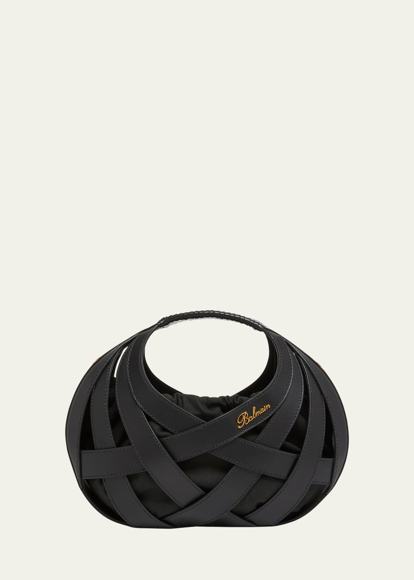 Balmain Round Basket Top-handle Bag In 0pa Noir