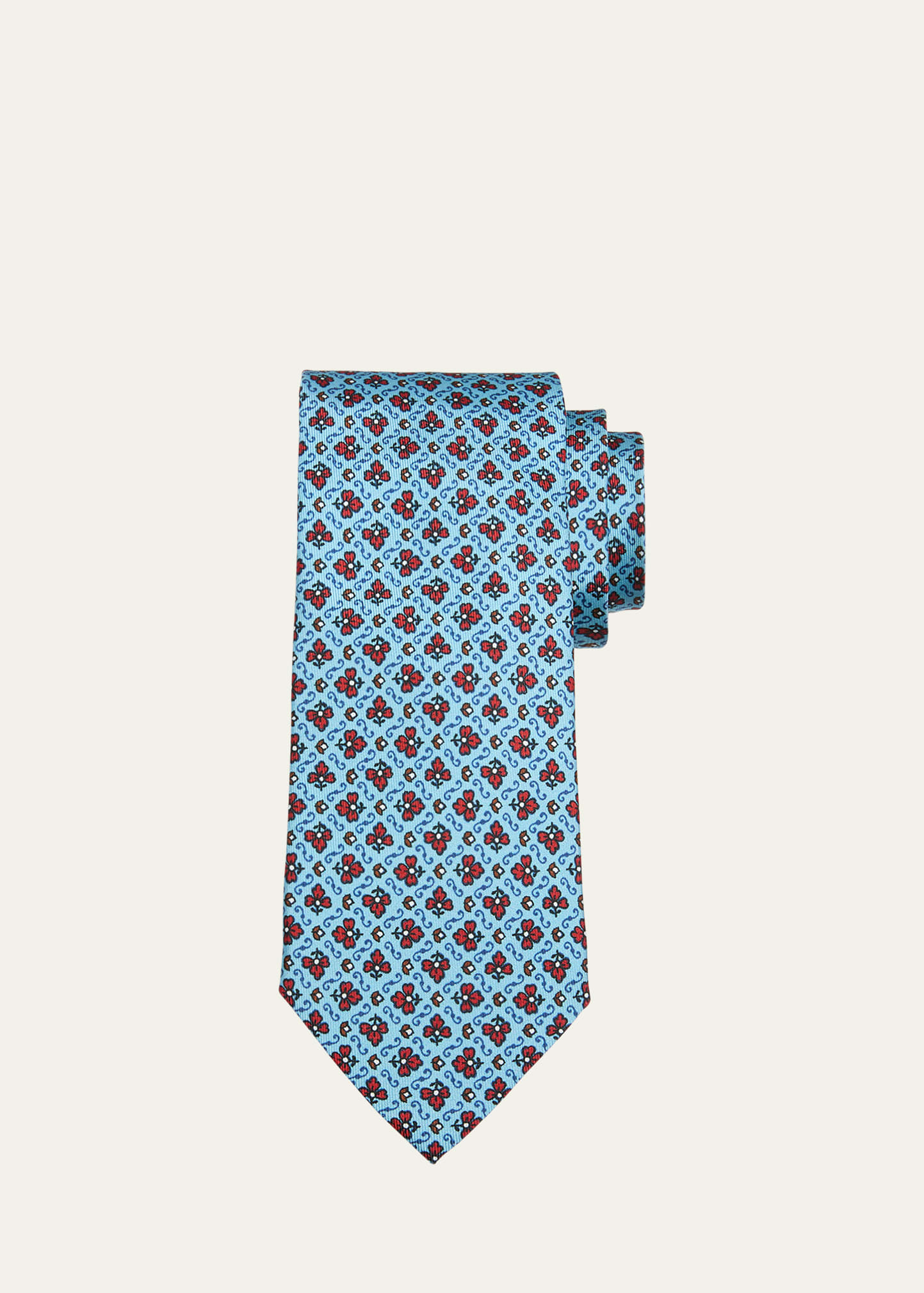 Cesare Attolini Men's Floral-print Silk Tie In Blue