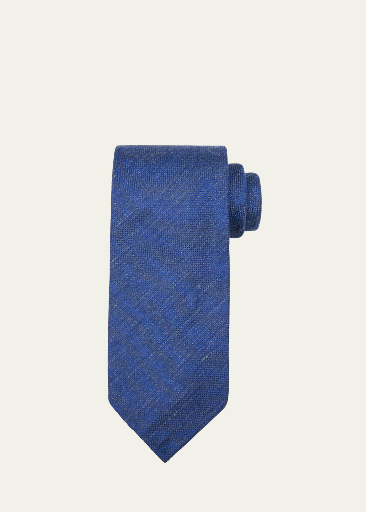 Shop Cesare Attolini Men's Solid Silk-linen Tie In 001-navy
