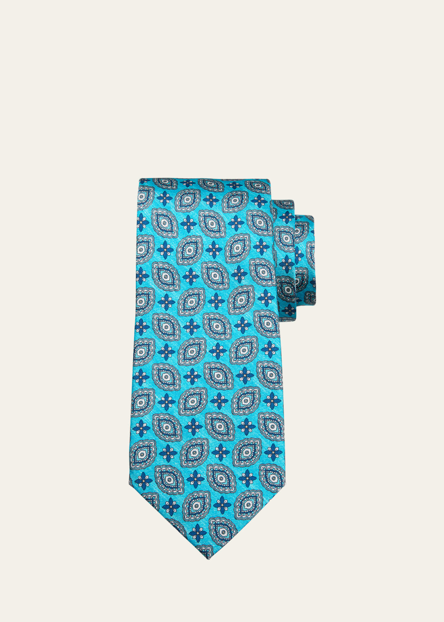 Cesare Attolini Men's Medallion-print Silk Tie In Blue