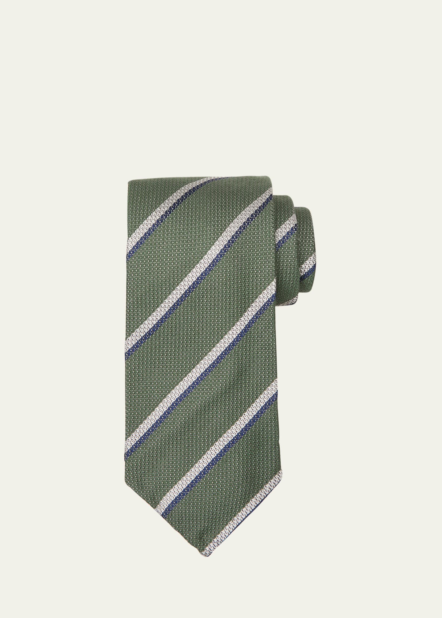 Cesare Attolini Men's Silk-cotton Stripe Tie In 003-green