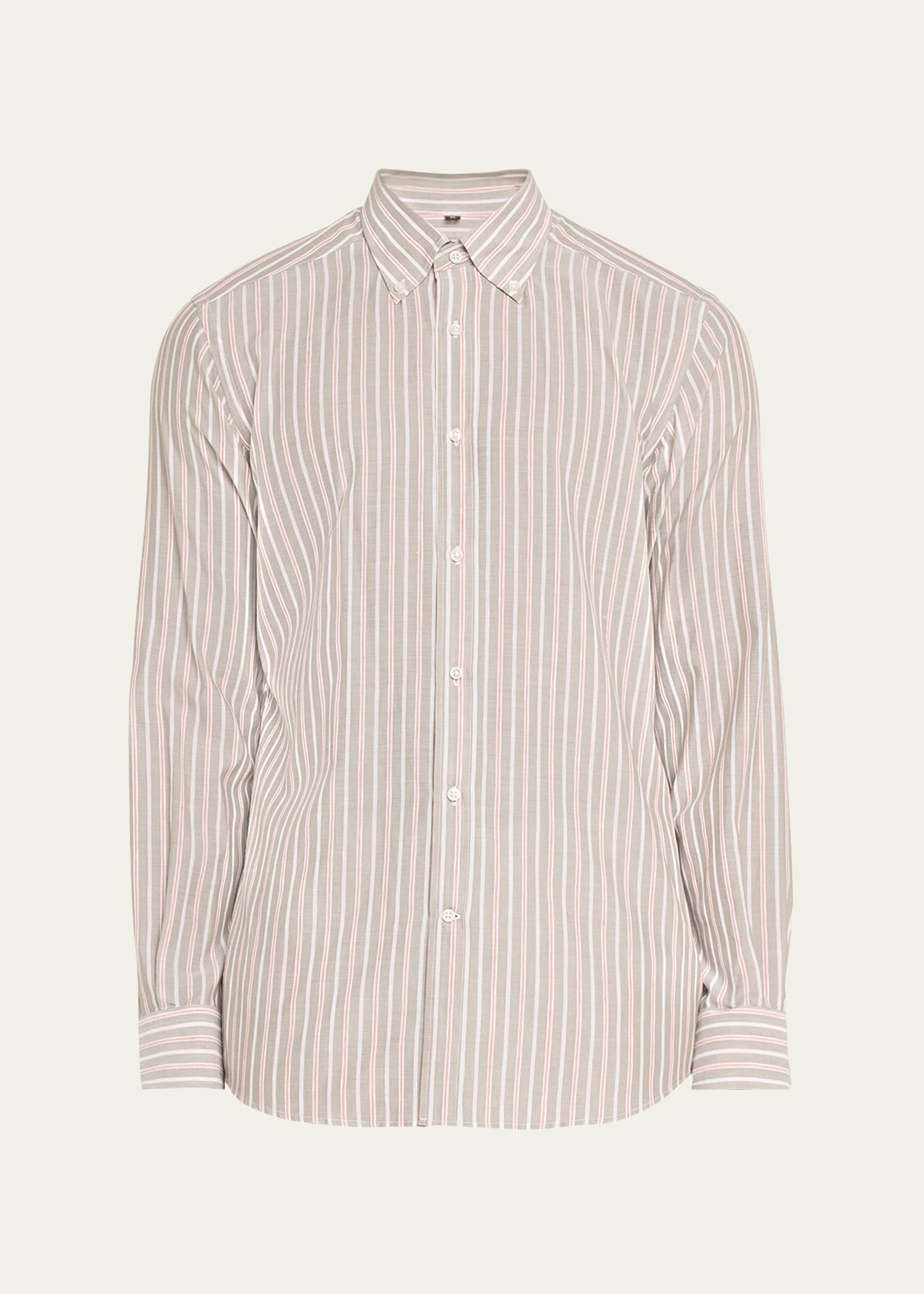 Bergdorf Goodman Men's Linen-cotton Multi-stripe Sport Shirt In Grn Wht Red