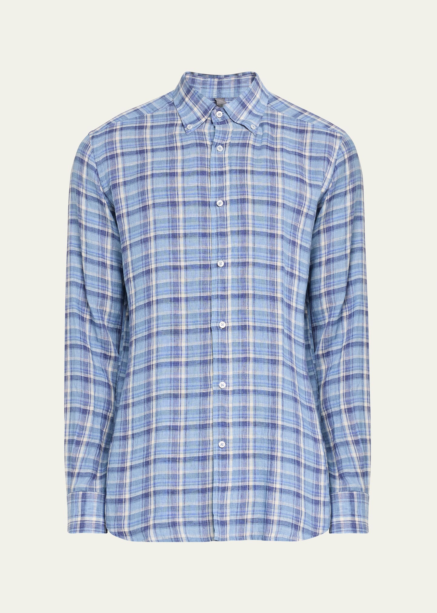 Bergdorf Goodman Men's Linen Plaid Casual Button-down Shirt In Navy Blue