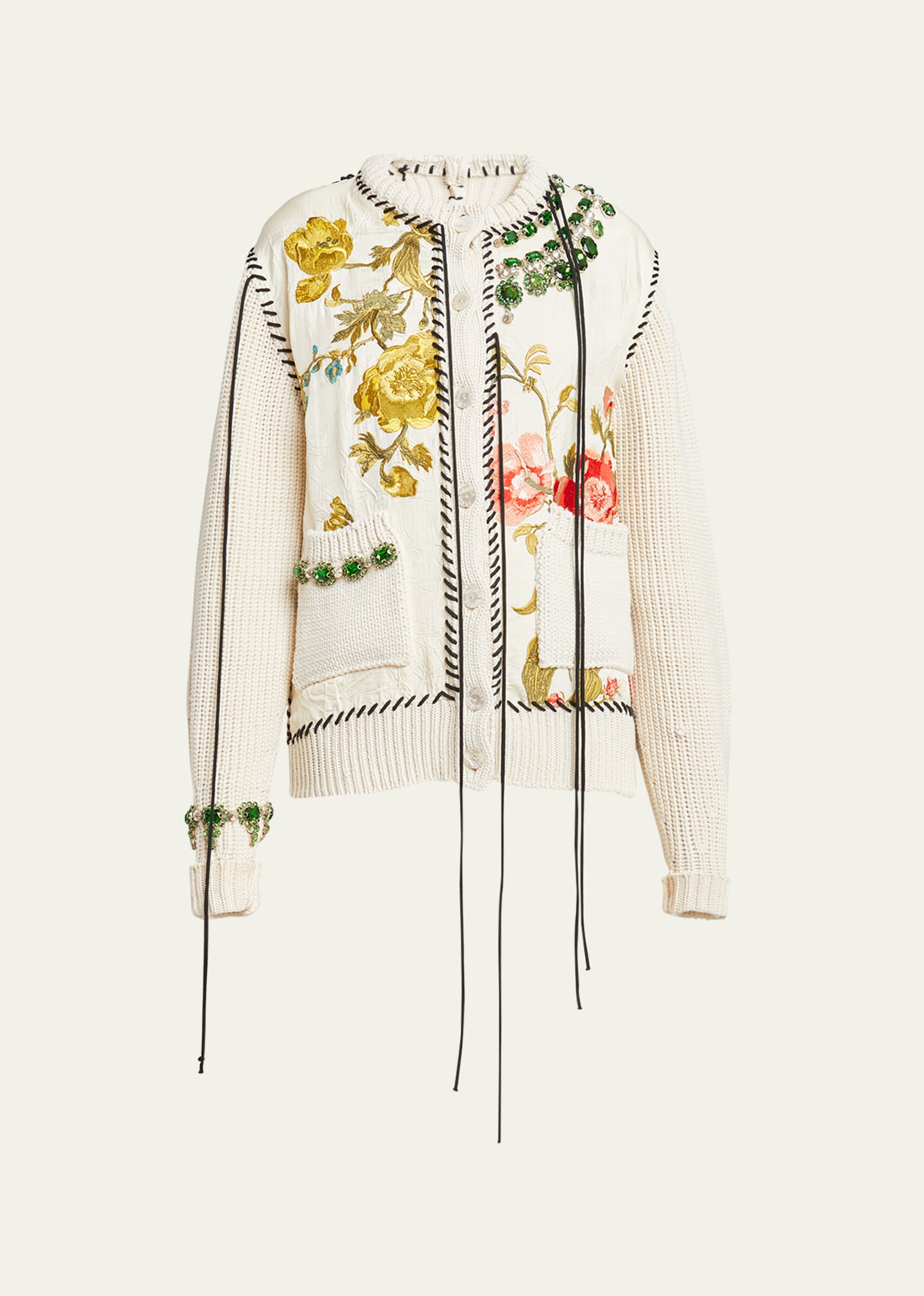 Erdem Crystal Floral-embroidered Knit Jacket In Calico
