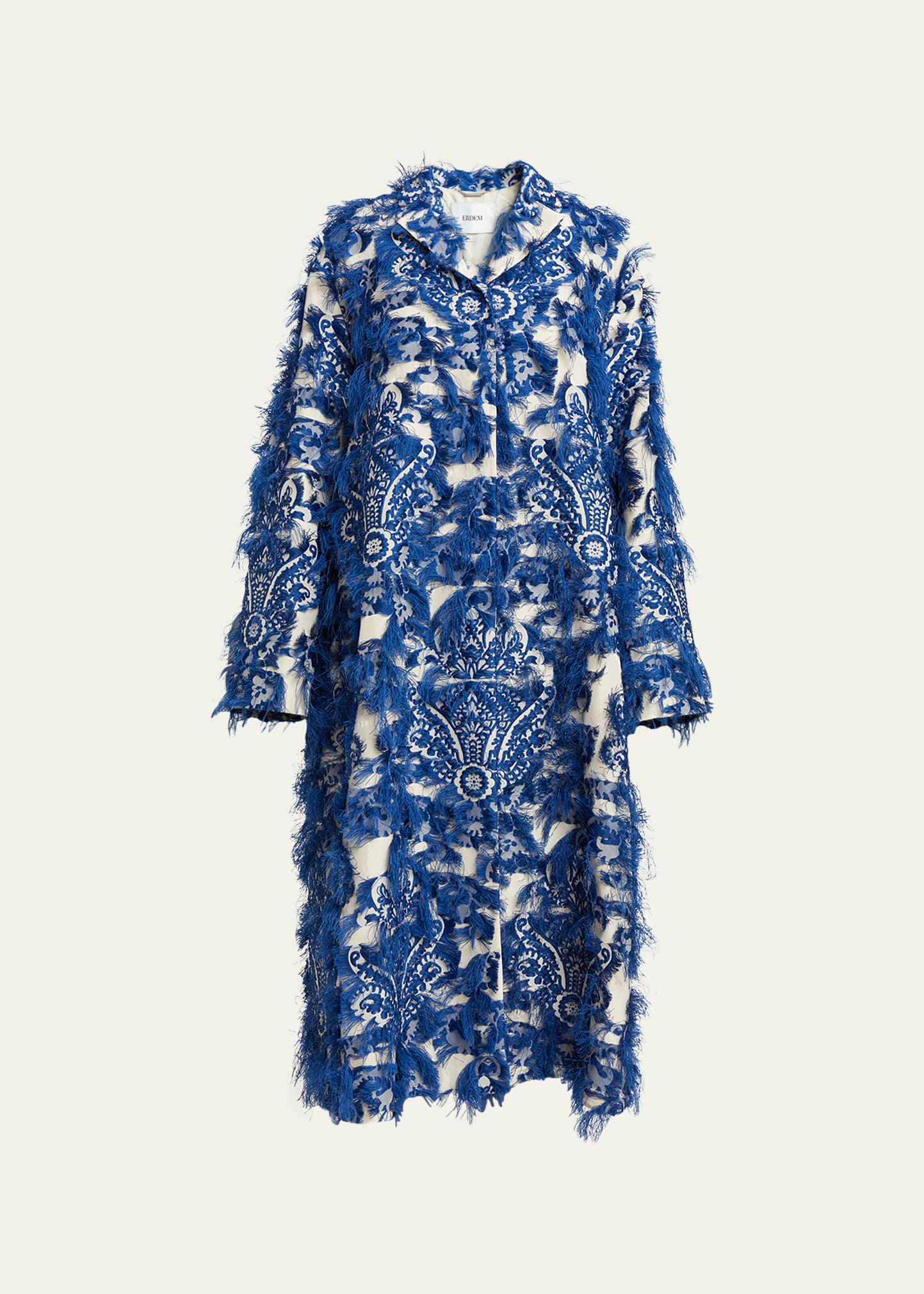 Erdem Long Oversized Embroidered Fringe Coat In Lupin Blue