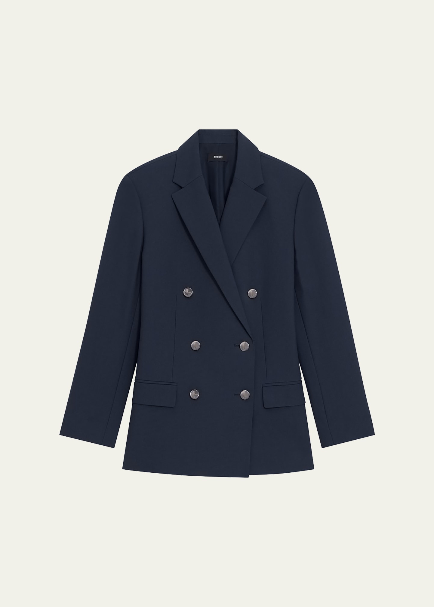 Shop Theory Boxy Double-breasted Wool-blend Jacket In Nocturne Navy