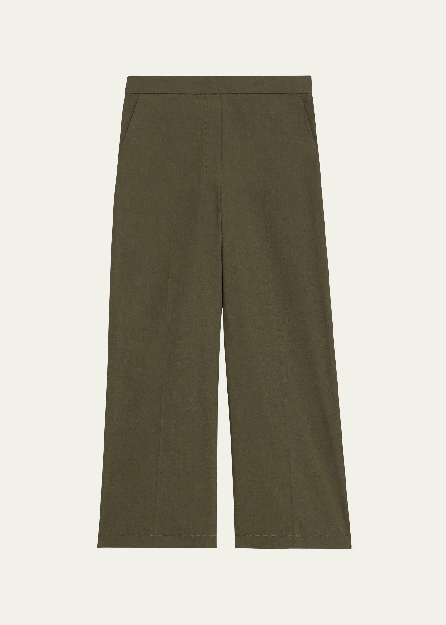 Theory Cropped Wide-leg Pant In Good Linen In Dark Olive