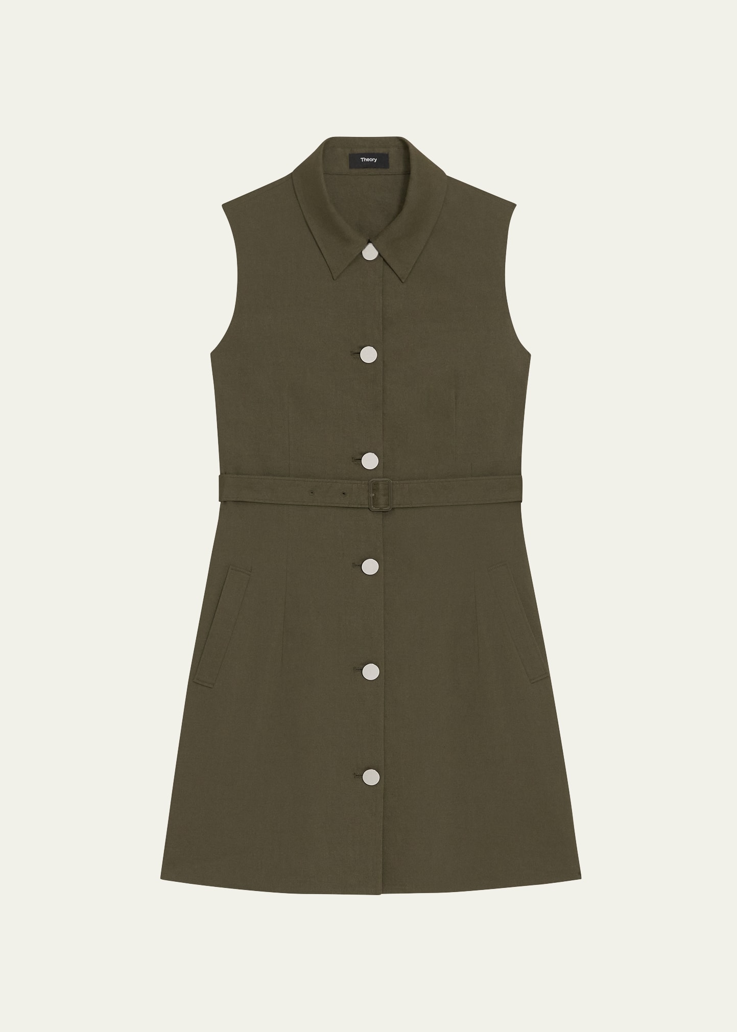 Shop Theory Sleeveless Belted Military Mini Dress In Dark Olive