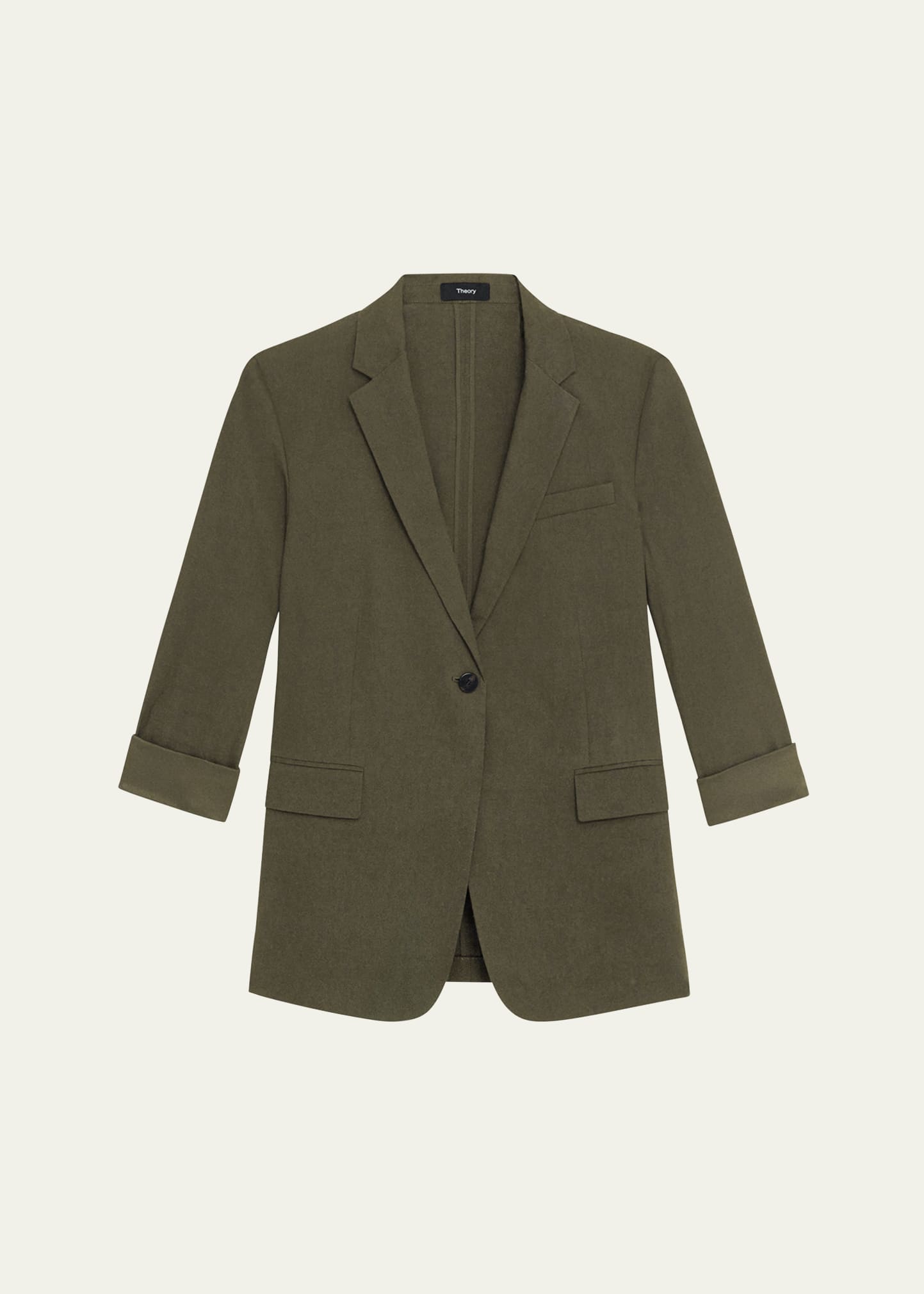 Theory Rolled-sleeve Shawl Collar One-button Jacket In Dark Olive