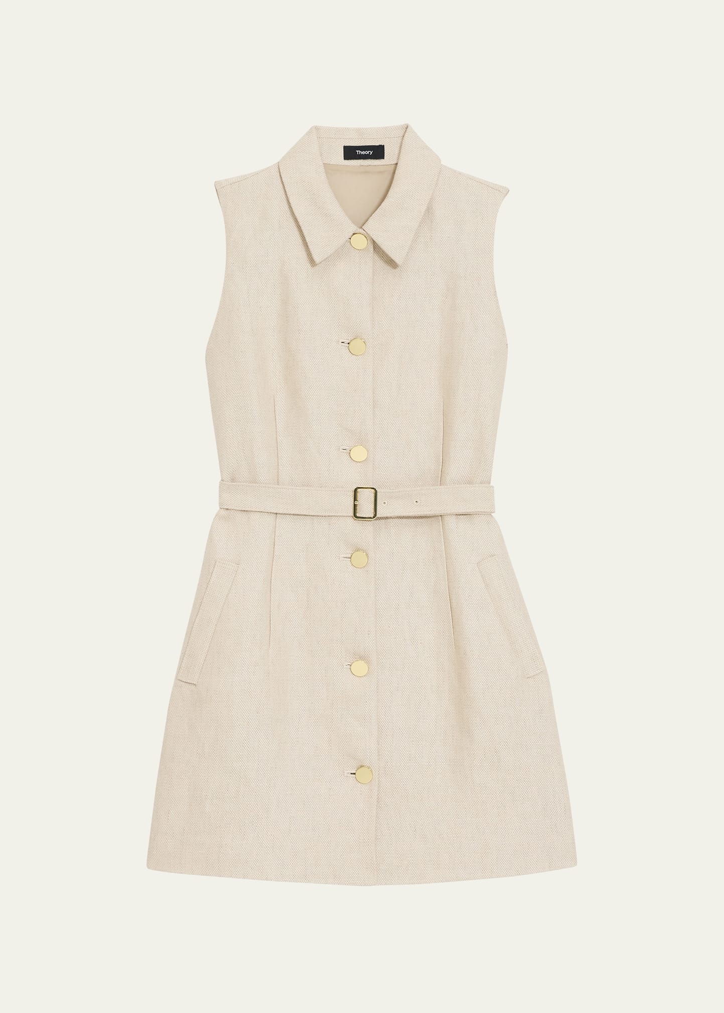 Shop Theory Sleeveless Belted Linen Military Mini Dress In Straw