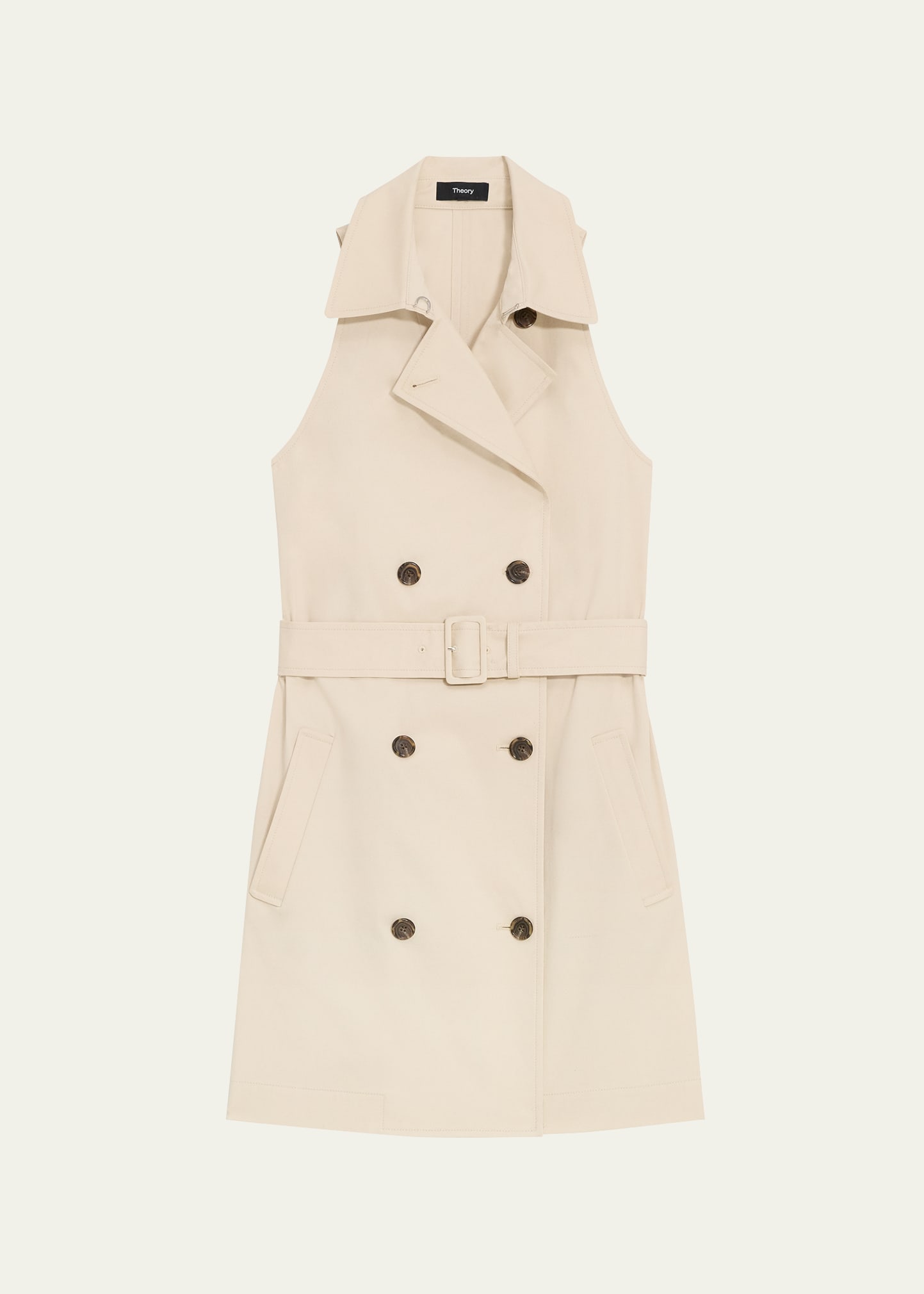 Shop Theory Sleeveless Belted Mini Halter Trench Dress In Sand
