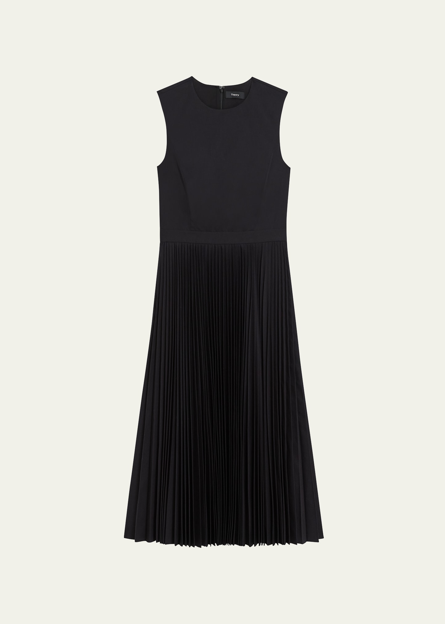 Pleated-Skirt Sleeveless Midi Dress