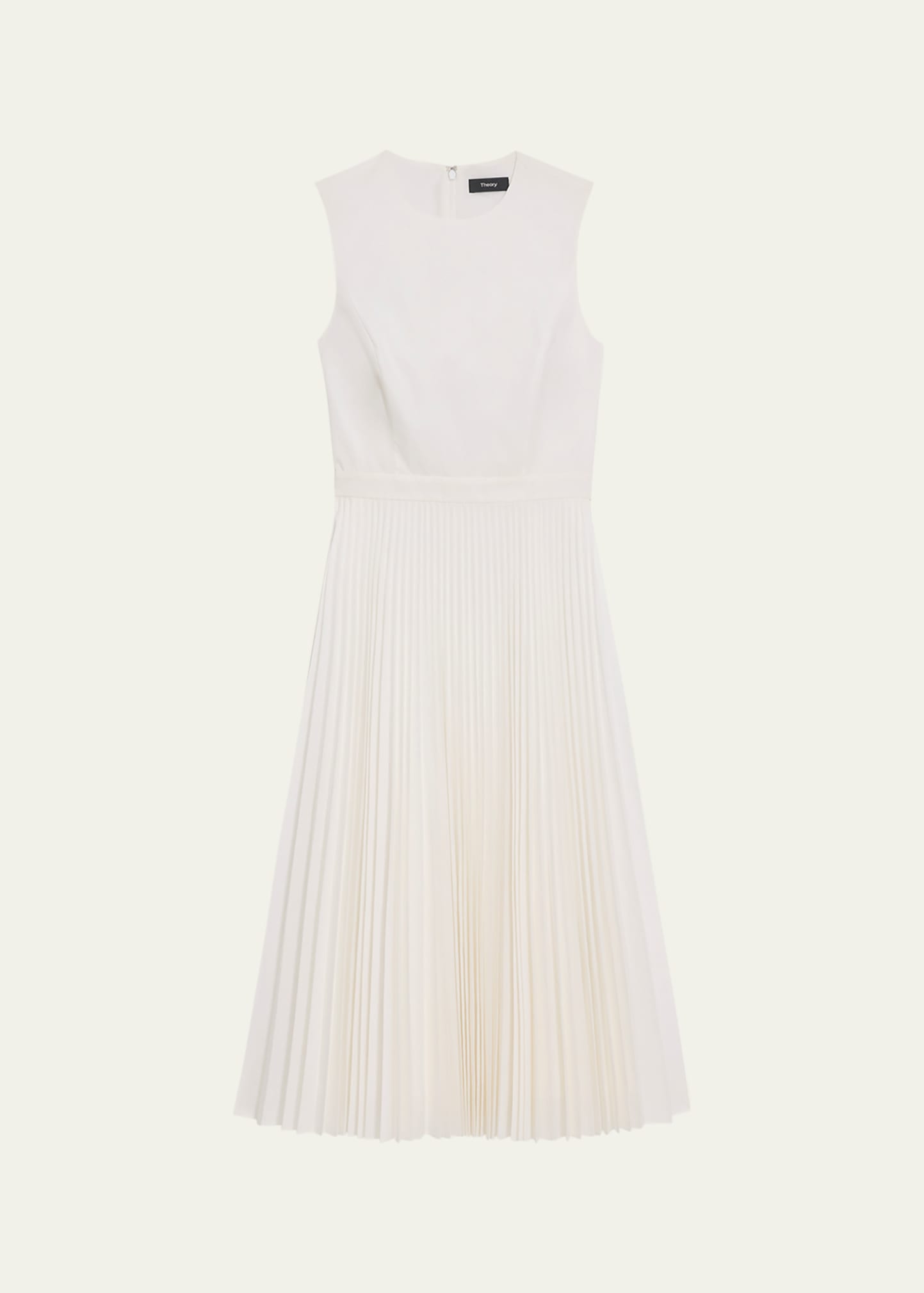 Pleated-Skirt Sleeveless Midi Dress