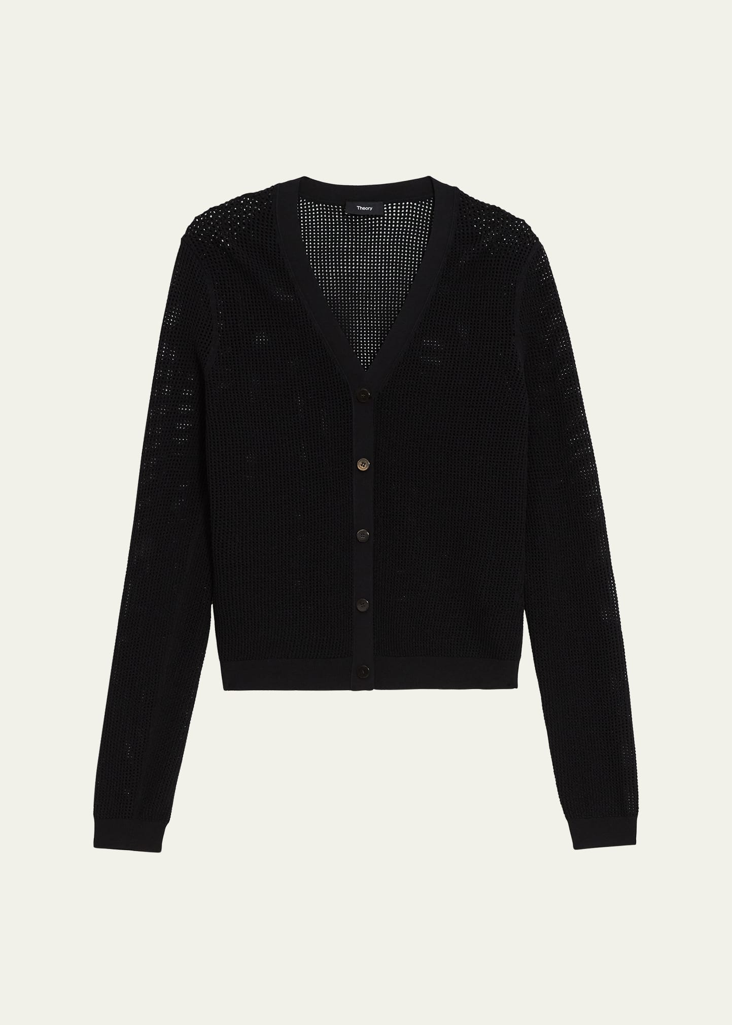 Shop Theory Mini Pointelle Stitch Crepe Cardigan In Blk