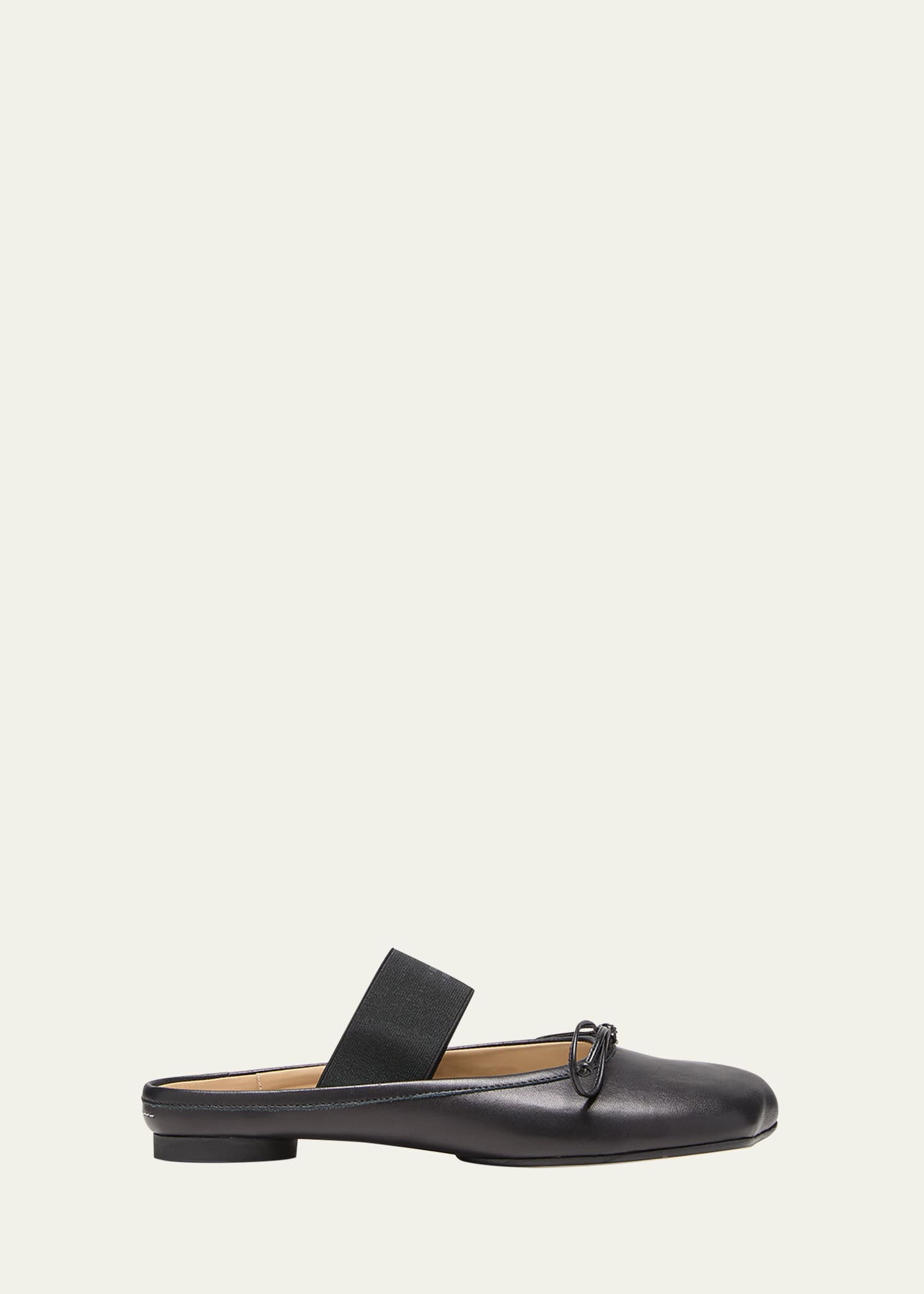 Mm6 Maison Margiela Leather Bow Ballerina Mules In Black