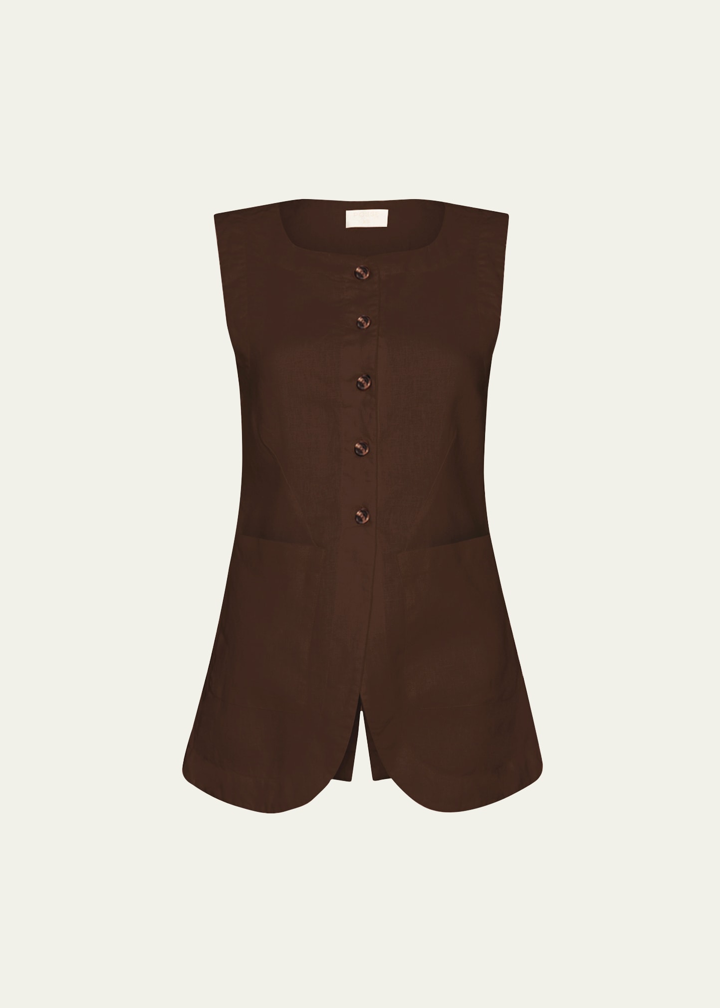 Posse Exclusive Emma Button-down Linen Vest In Brown