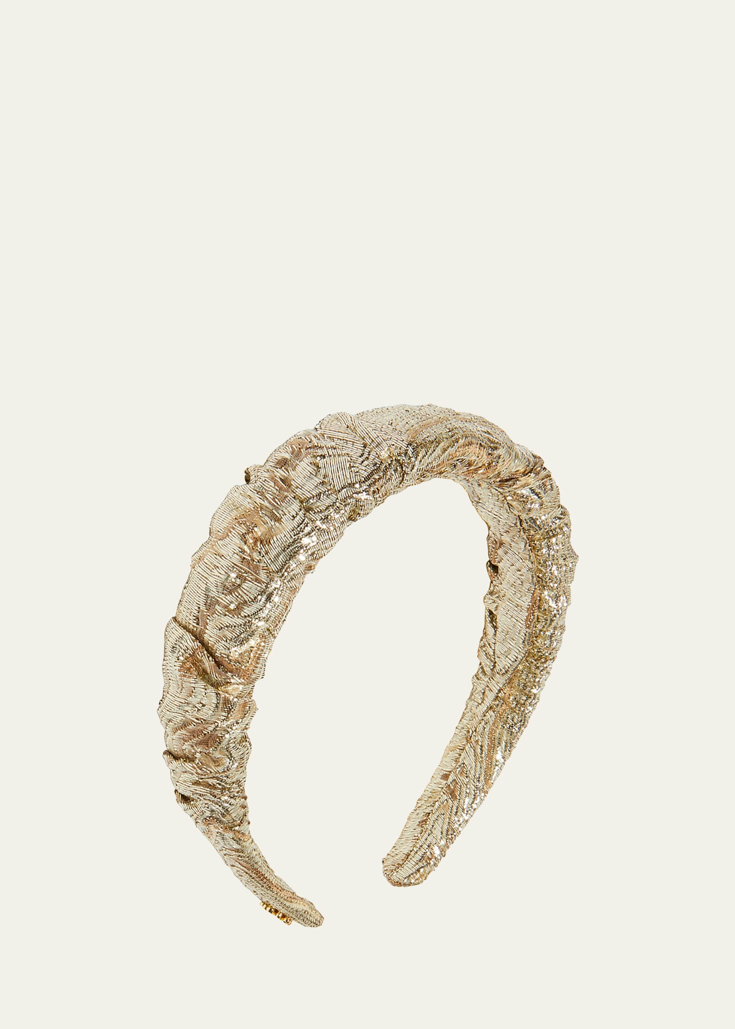 Shop Lele Sadoughi Kelly Metallic Ruched Headband In Gold