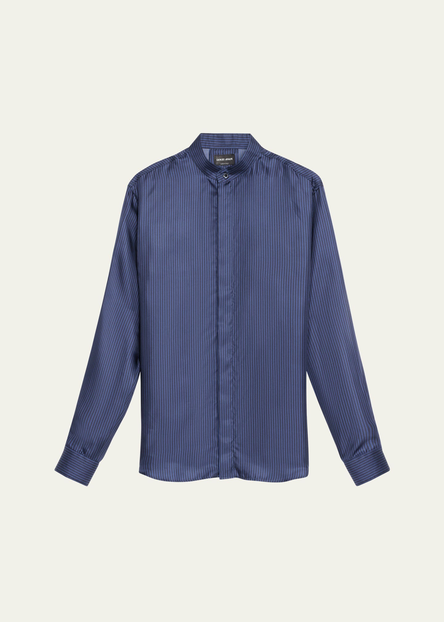 Shop Giorgio Armani Men's Micro-striped Silk Formal Shirt In Solid Dark Blue