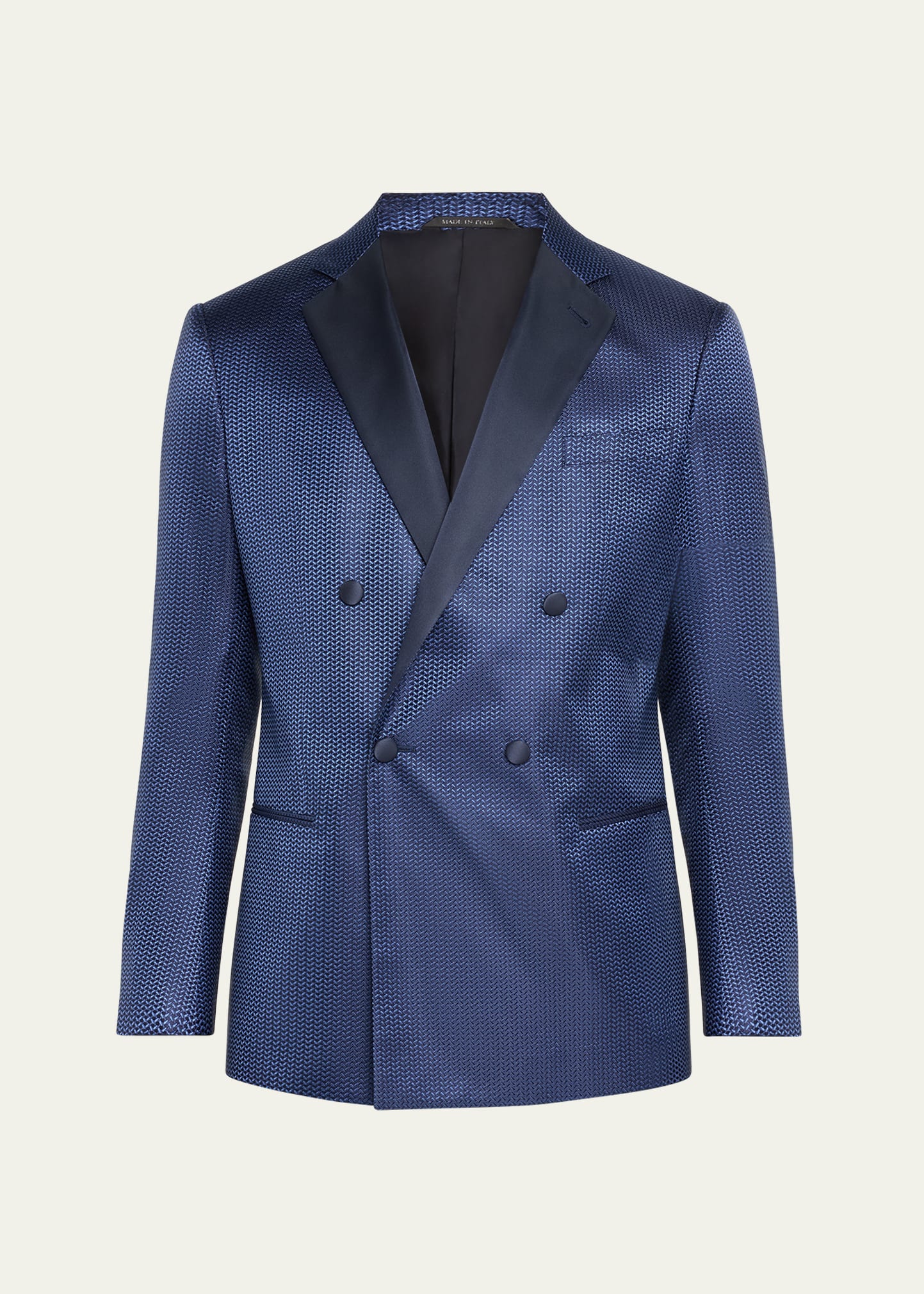 Shop Giorgio Armani Men's Chevron Double-breasted Dinner Jacket In Solid Dark Blue