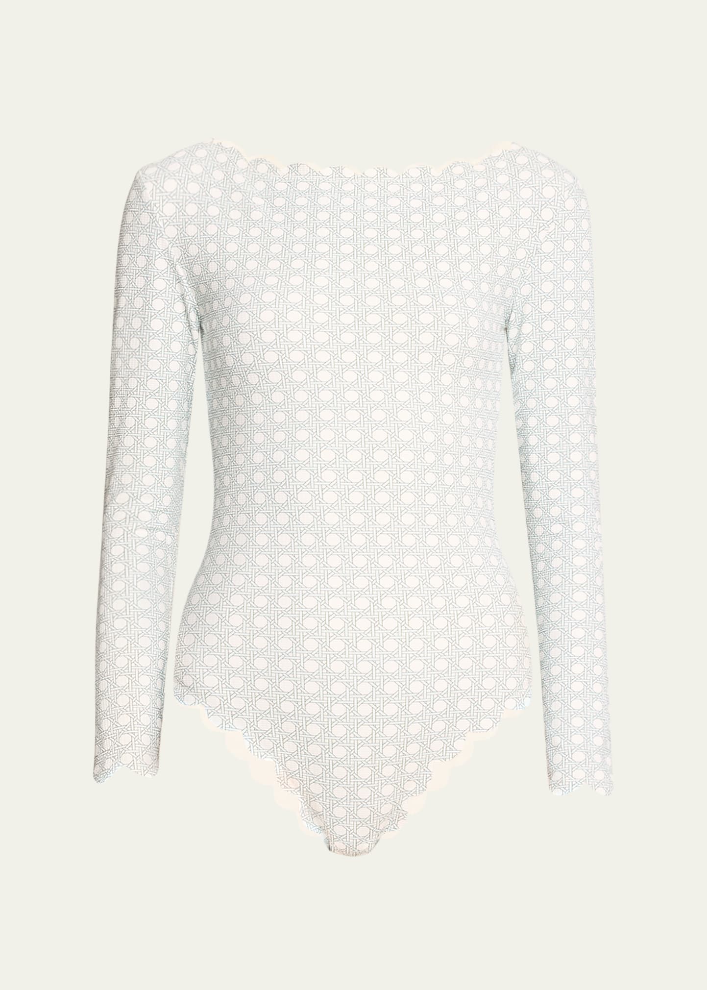 Marysia Holly Morning Cane Rashguard One-piece Swimsuit In White
