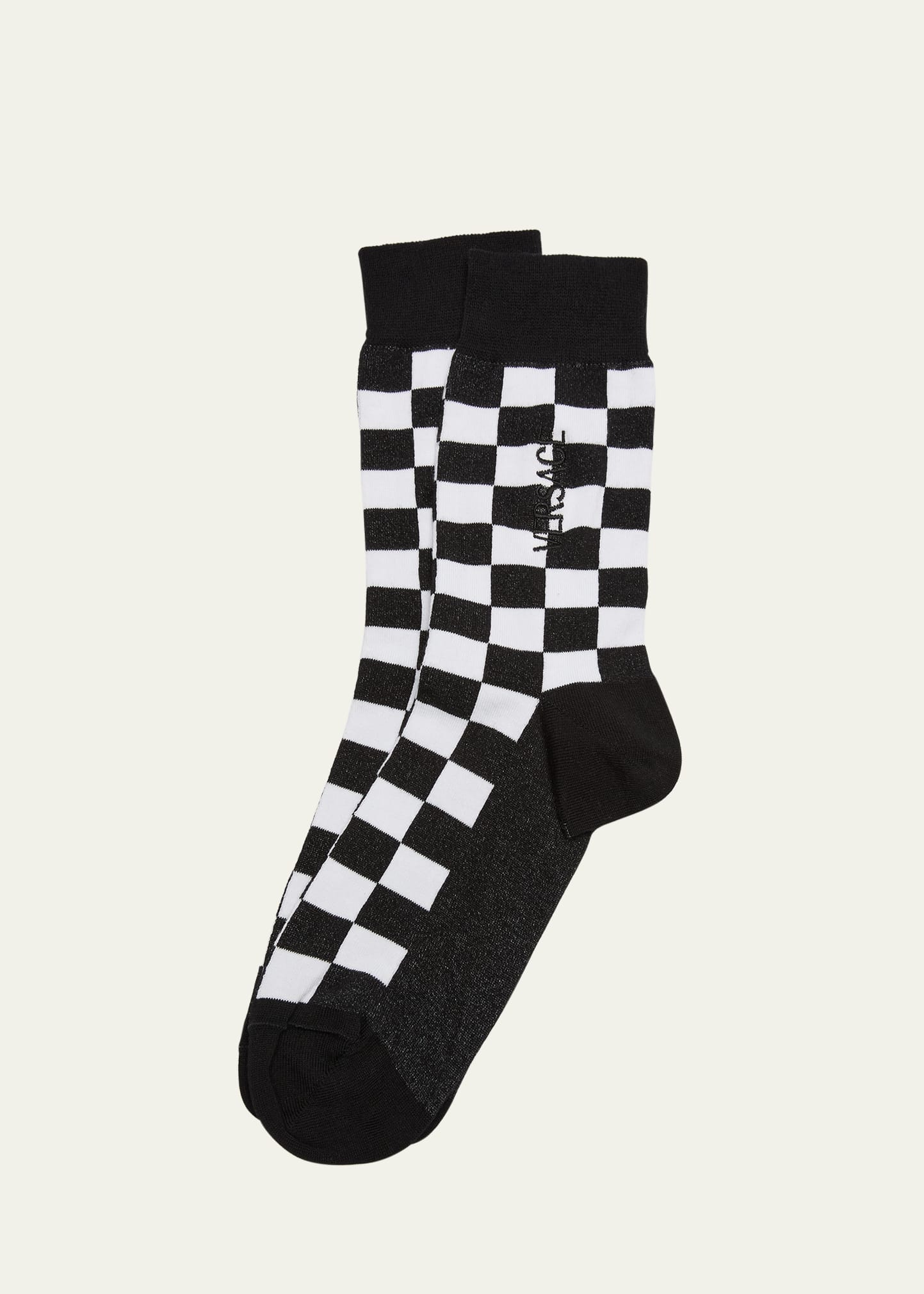 Shop Versace Men's Embroidered Damier Crew Socks In Black/white
