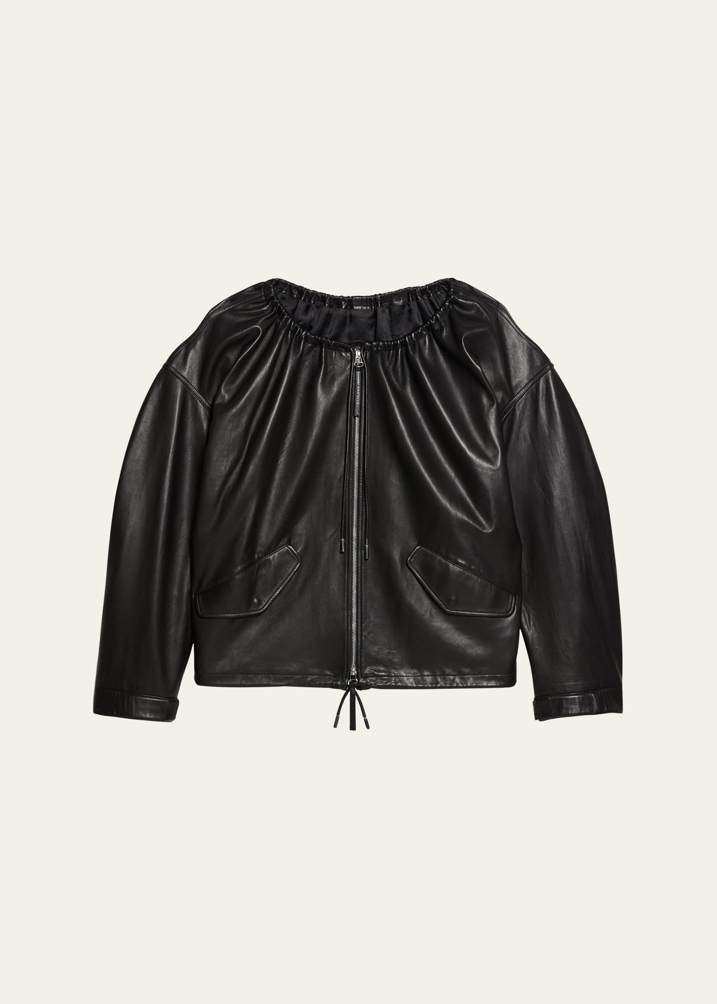 Shop Helmut Lang Ruched Leather Jacket In Blk