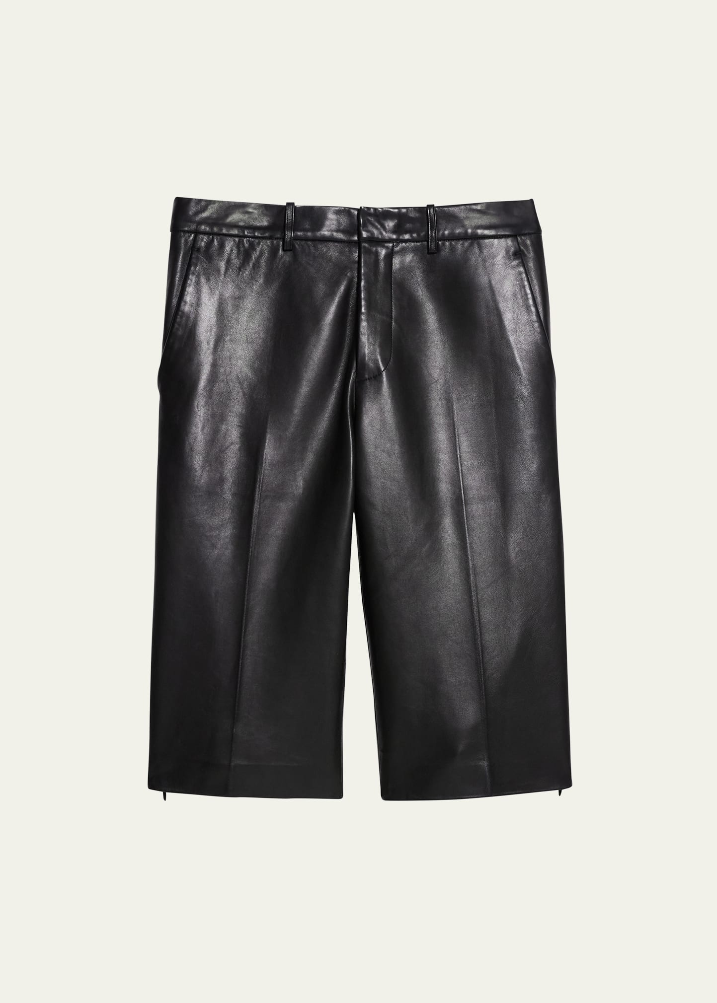 Shop Helmut Lang Slit Hem Leather Shorts In Blk