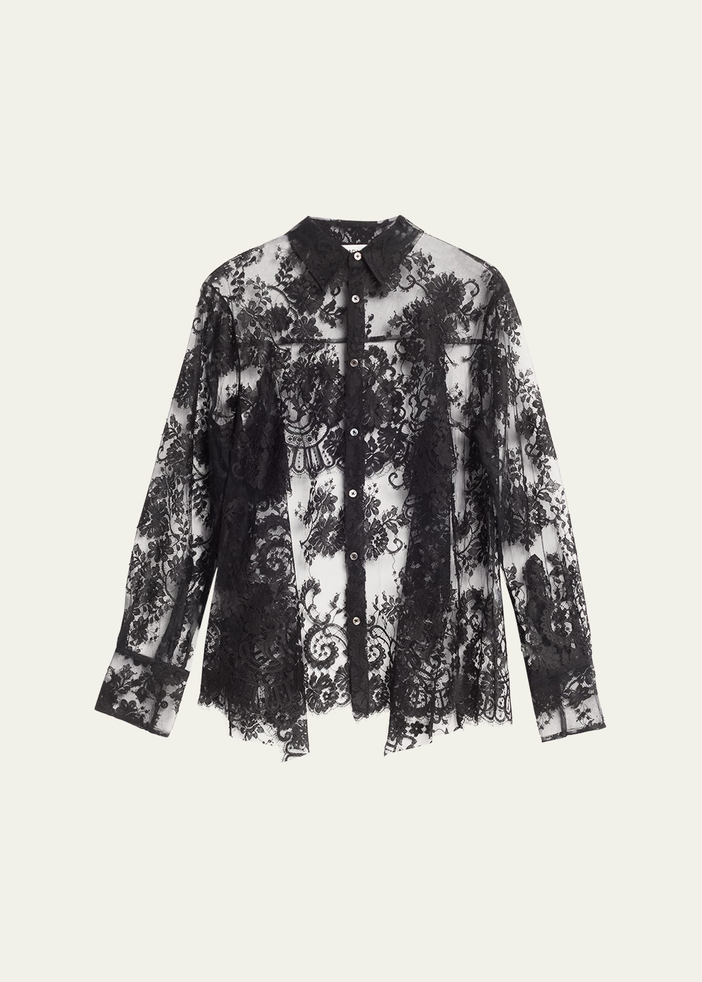 Monse Floral Lace Backless Button Down Blouse In Black