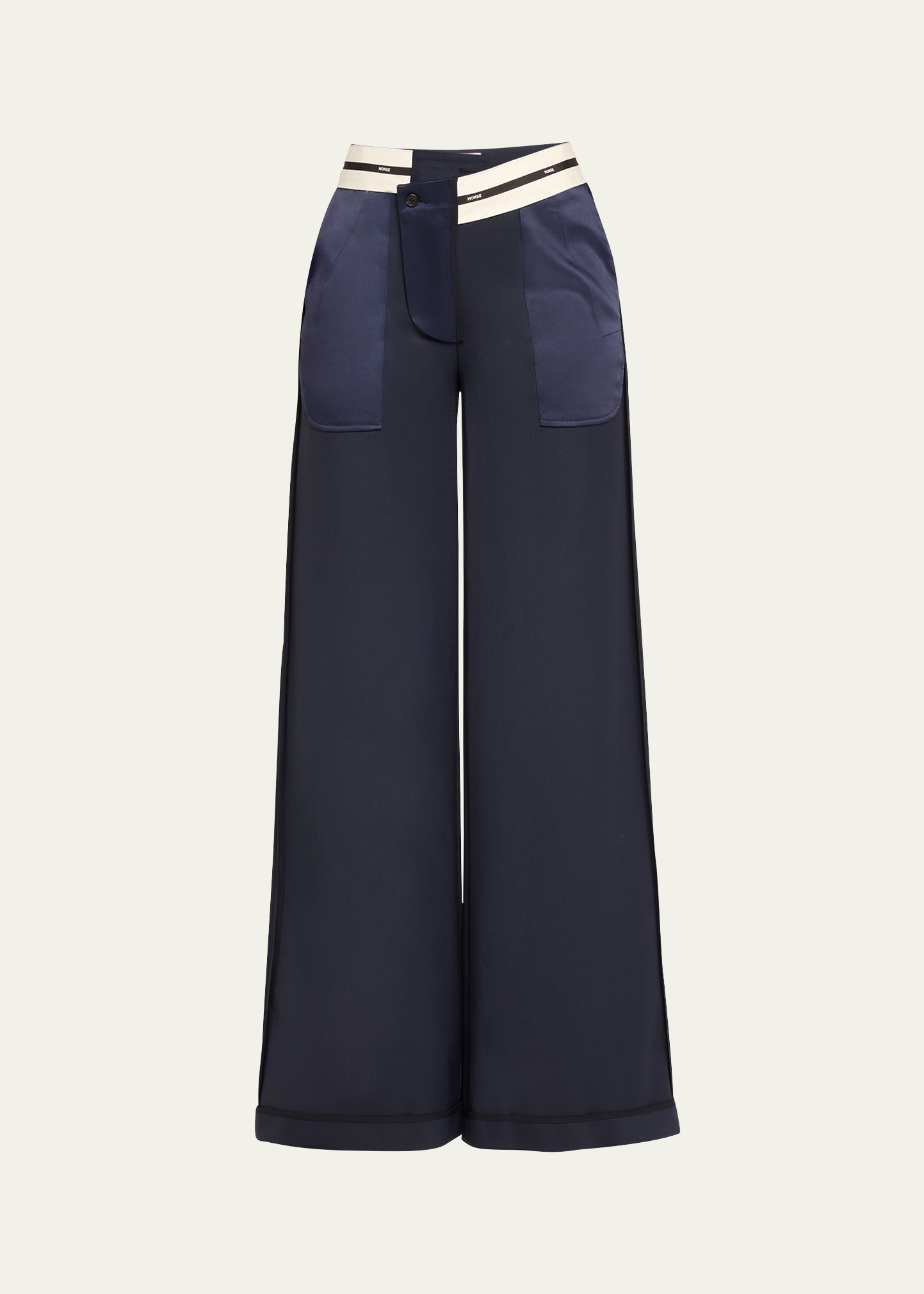 Shop Monse Inside Out Tailored Wide Leg Wool Trousers In Midnight