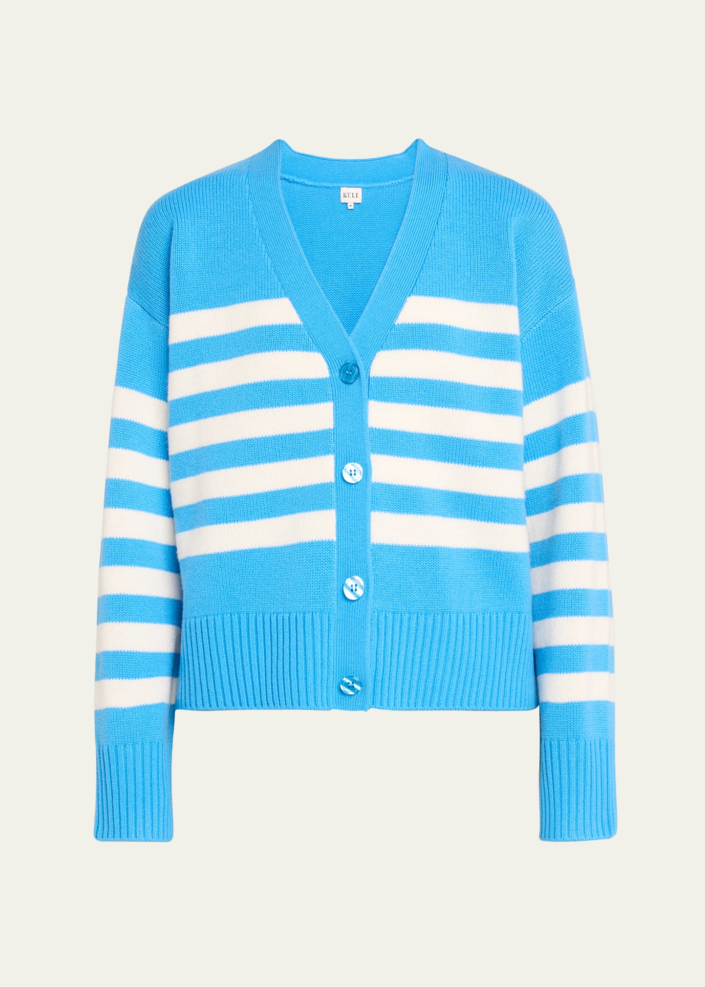 Shop Kule The Raffa Wool Cashmere Striped Cardigan In Azzurro/cream