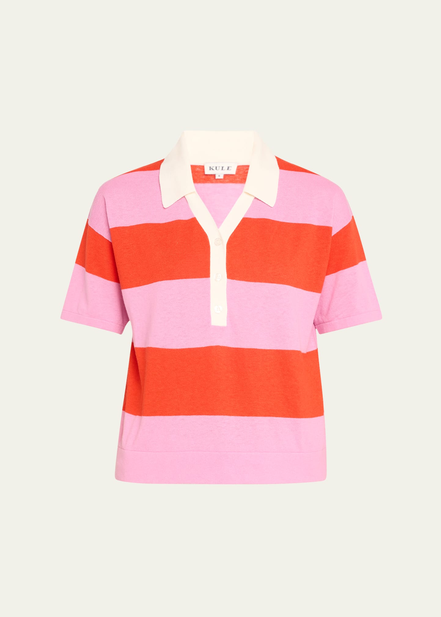 Kule The Buell Short-sleeve Striped Polo Shirt In Blush/poppy