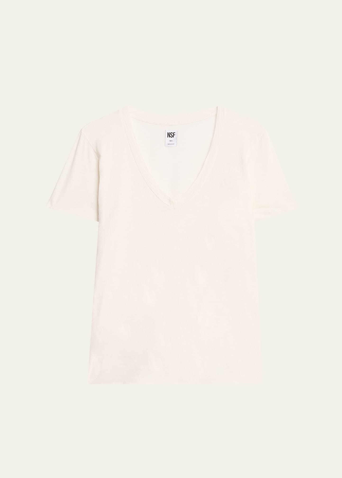 Shop Nsf Clothing Cora V-neck Cotton Knit Short-sleeve T-shirt In Soft White